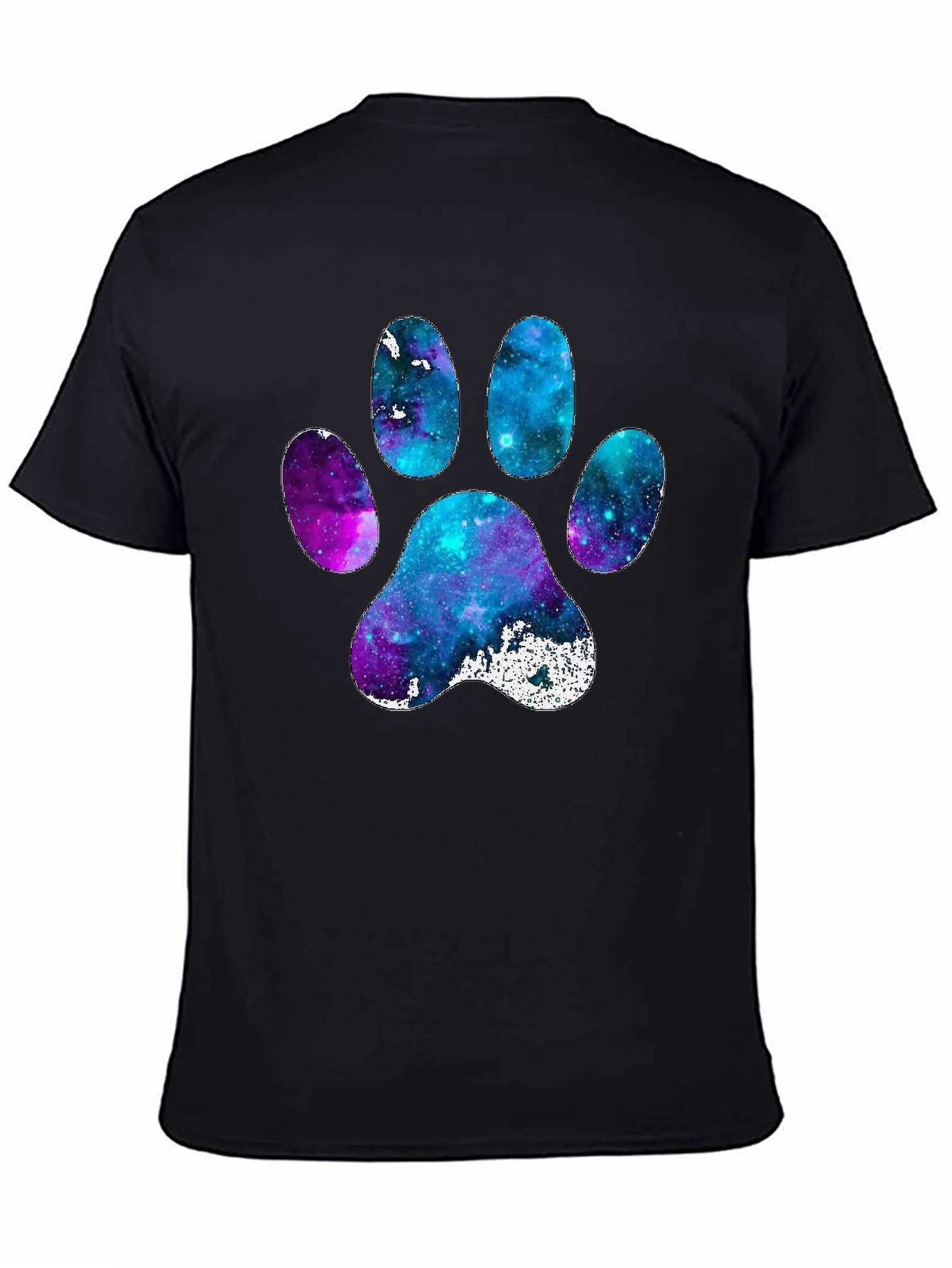 Galaxy Paw Print Graphic Tee - Casual Black T-Shirt