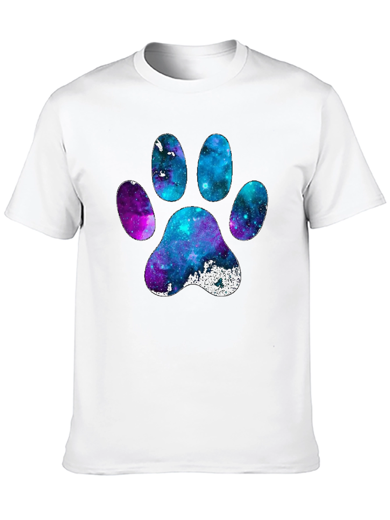 Galaxy Paw Print Graphic Tee - Casual Black T-Shirt
