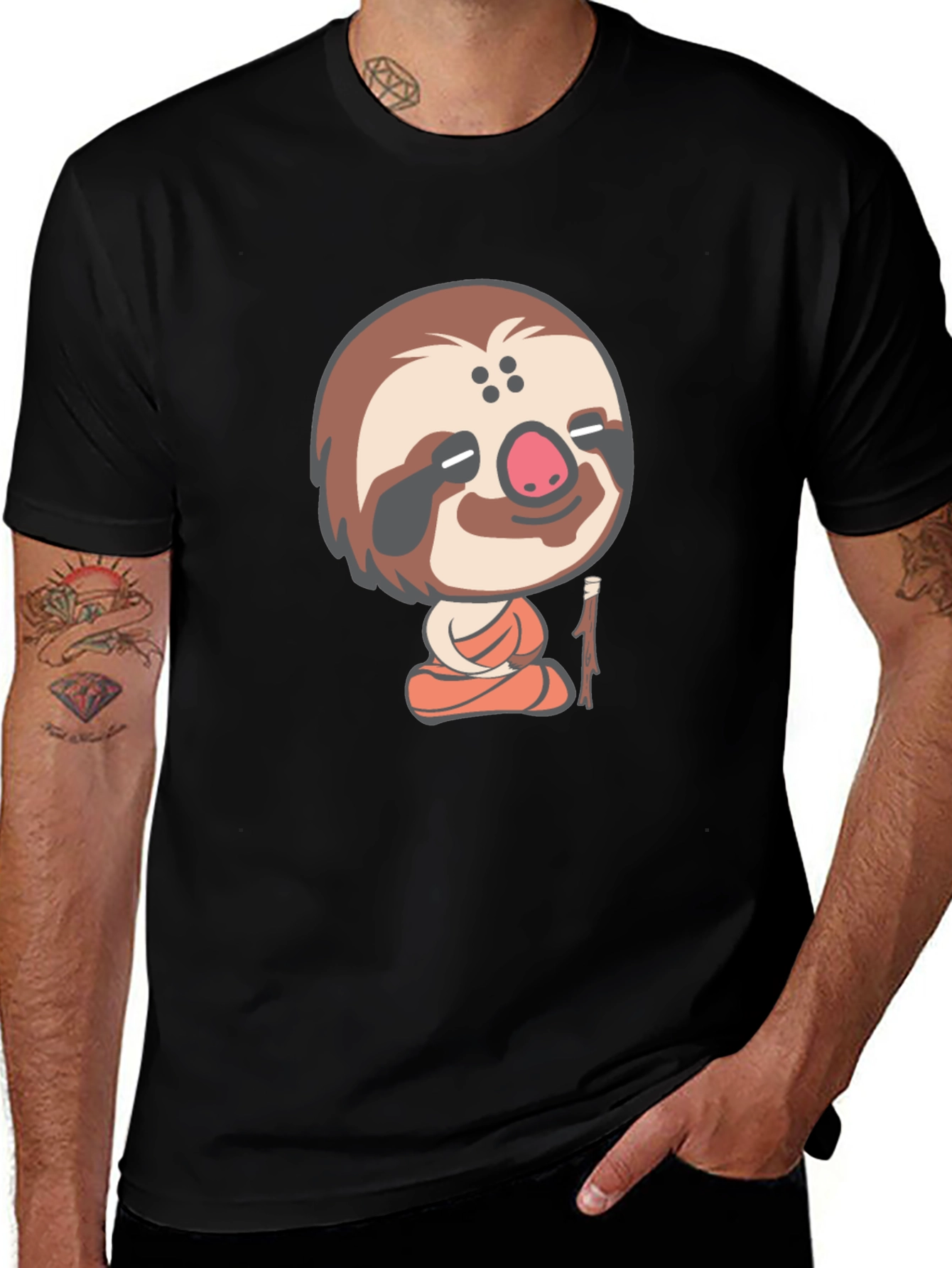 Funny Sloth Meditation T-Shirt - Black Cotton Tee