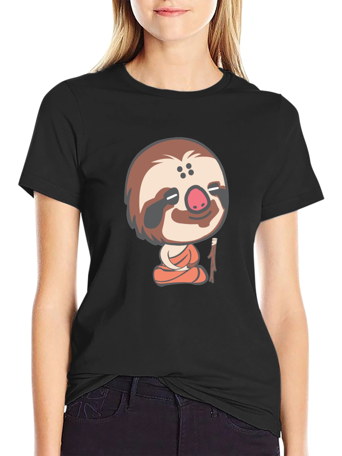 Funny Sloth Meditation T-Shirt - Black Cotton Tee