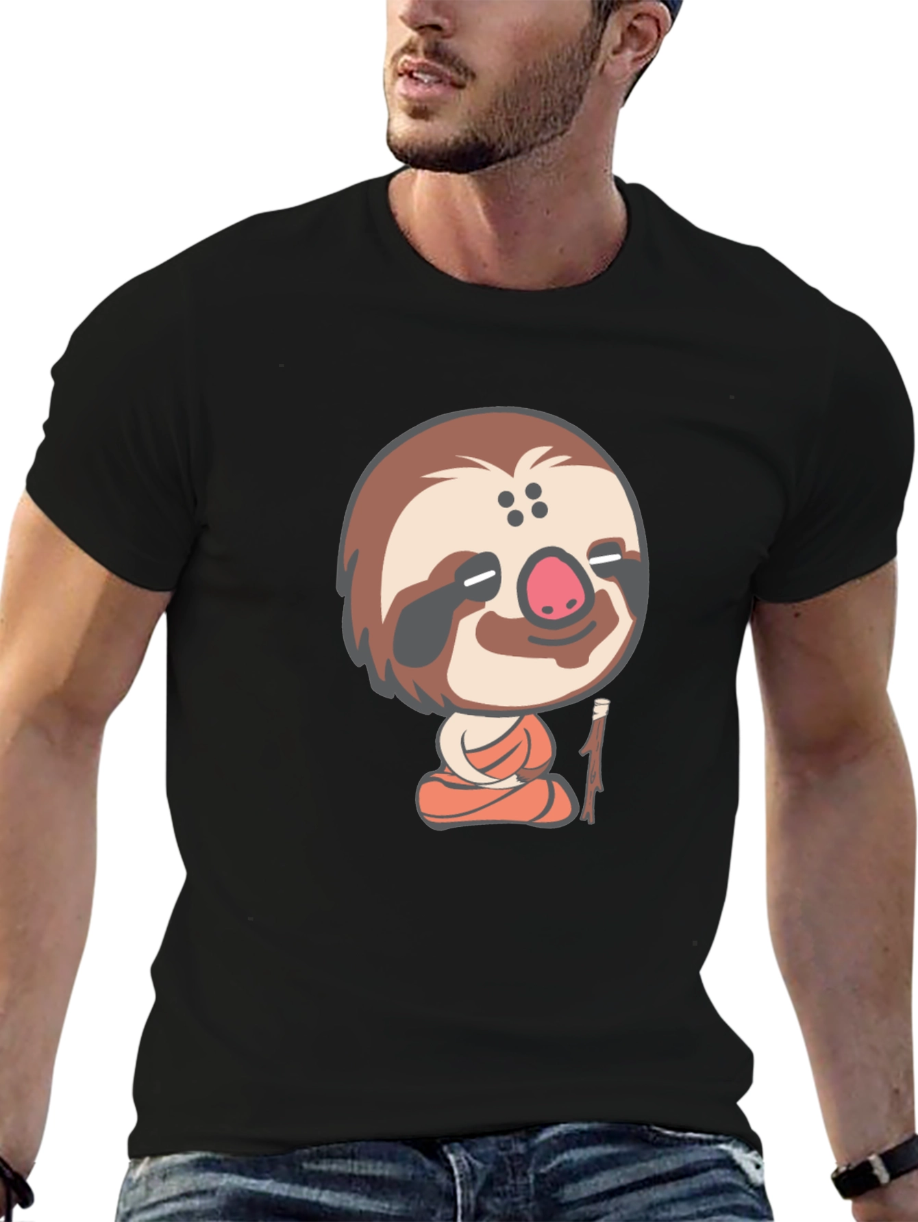 Funny Sloth Meditation T-Shirt - Black Cotton Tee