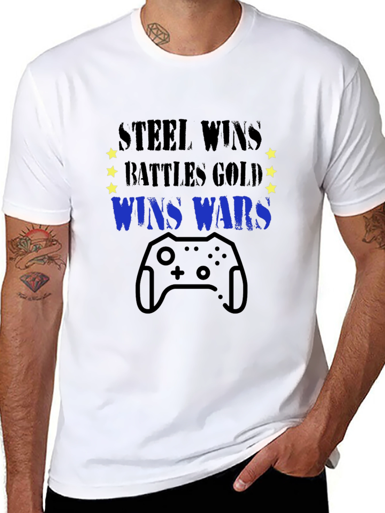 Steel Wins Battles T-Shirt - Gaming Controller Tee