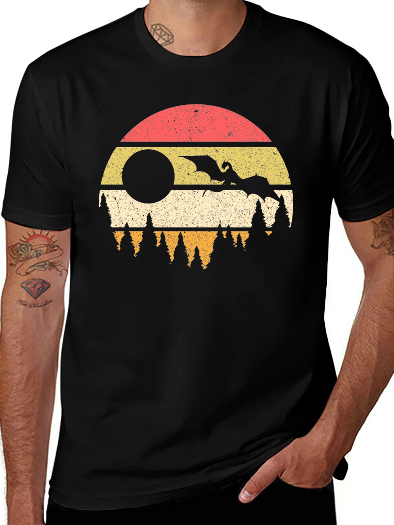 Dragon Sunset Graphic Tee - Retro Style