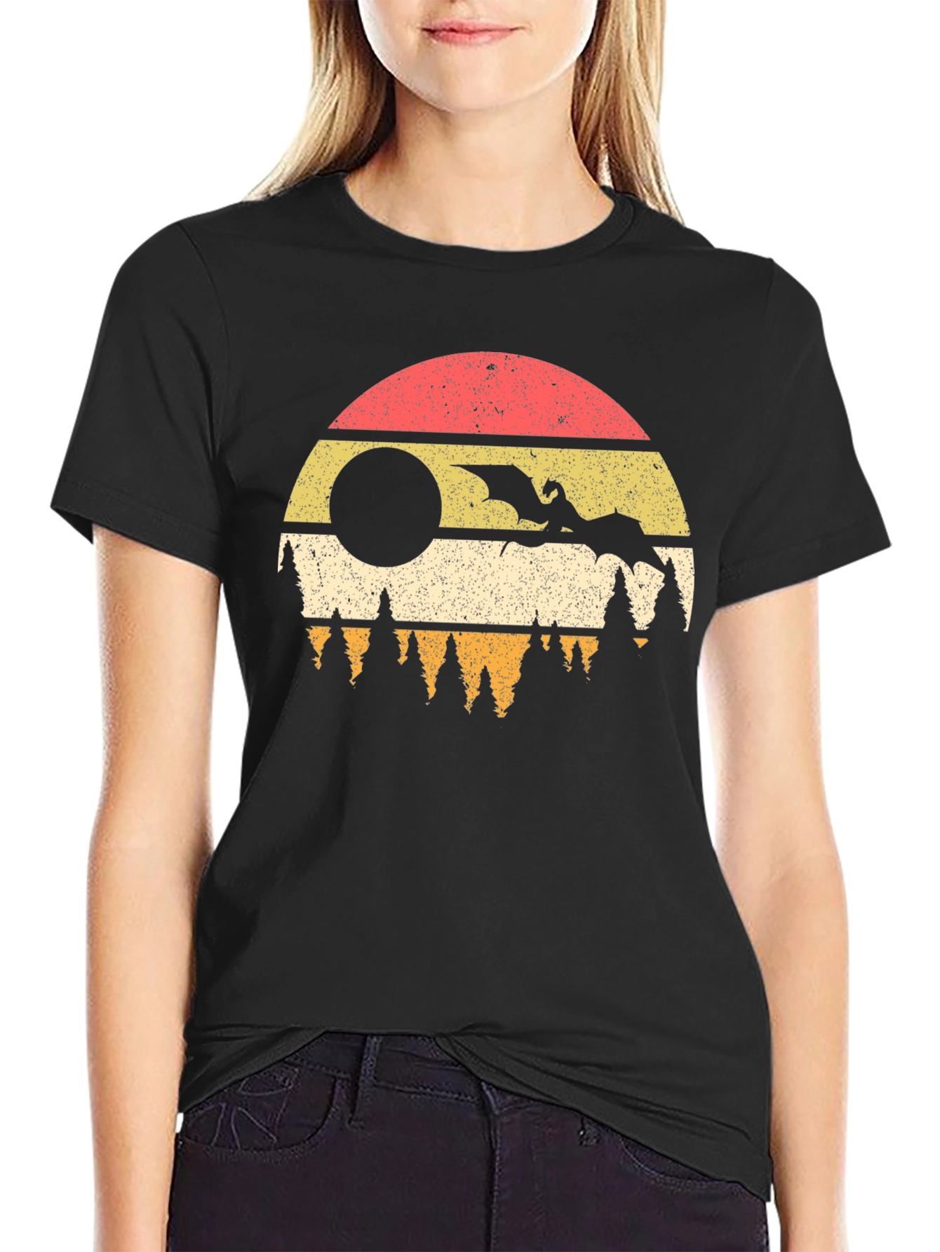 Dragon Sunset Graphic Tee - Retro Style