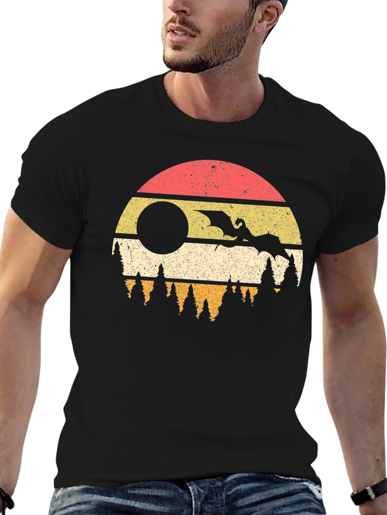Dragon Sunset Graphic Tee - Retro Style