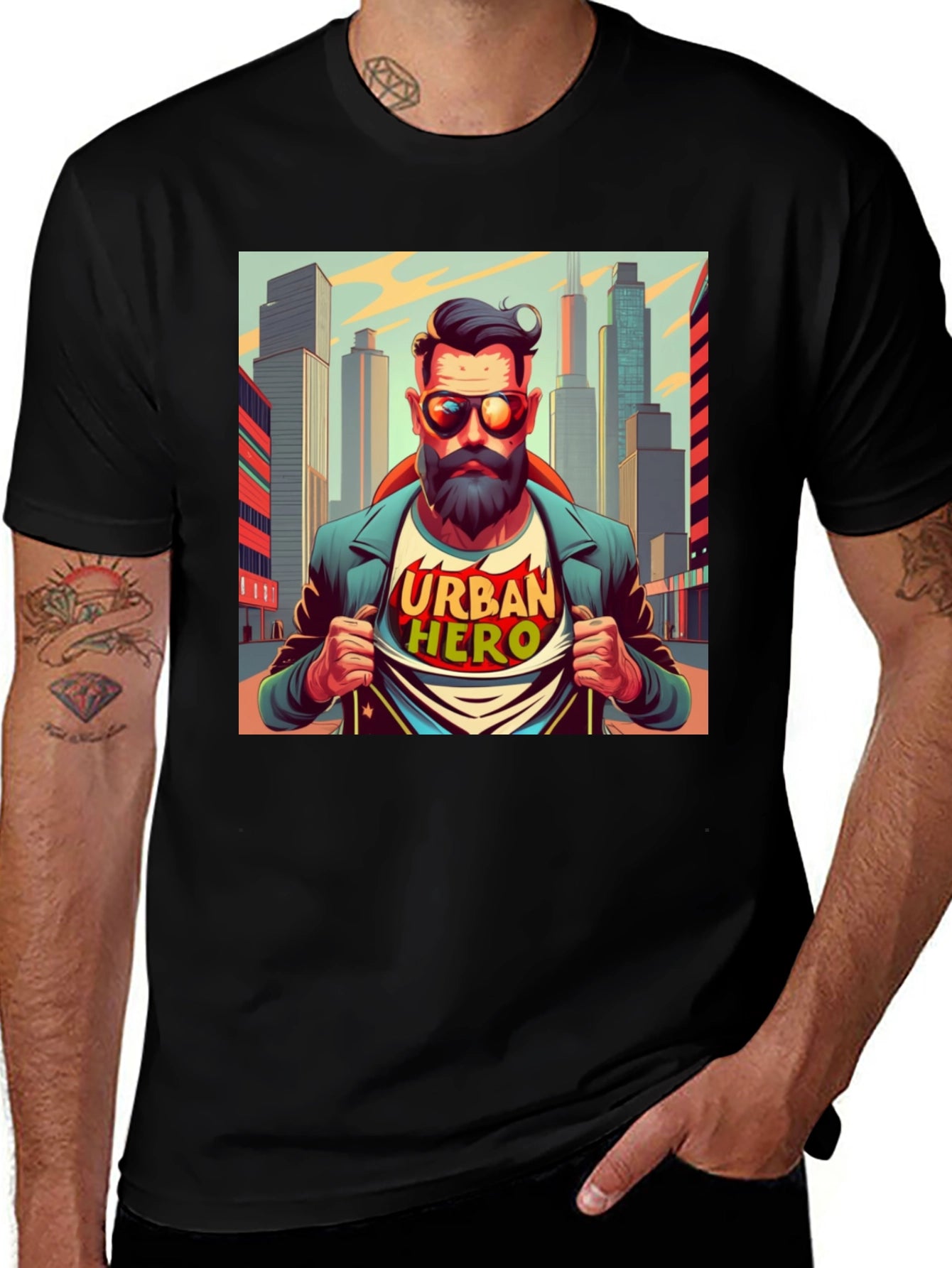 Urban Hero Graphic T-Shirt - Mens Black Tee