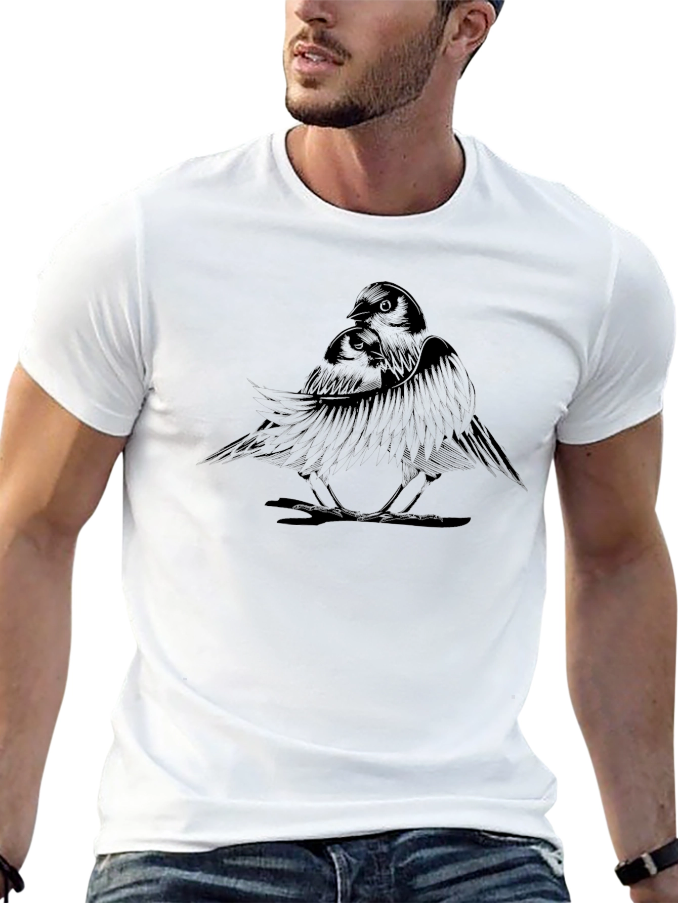 Mens Black T-Shirt with Bird Graphic