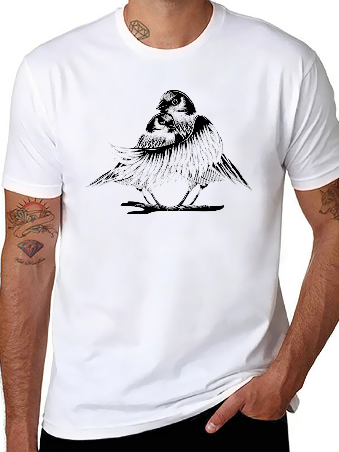 Mens Black T-Shirt with Bird Graphic
