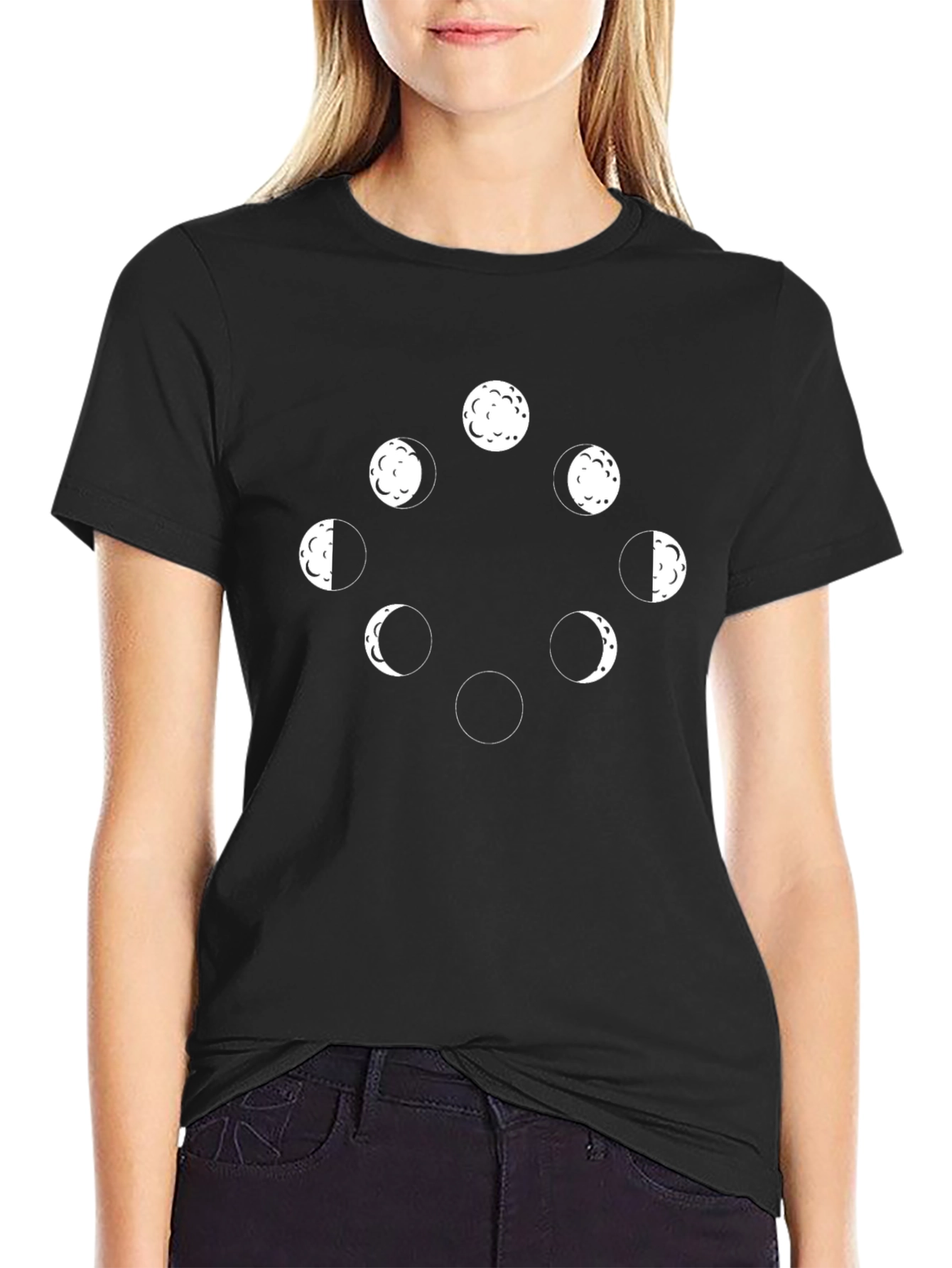 Moon Phase Graphic T-Shirt - Black