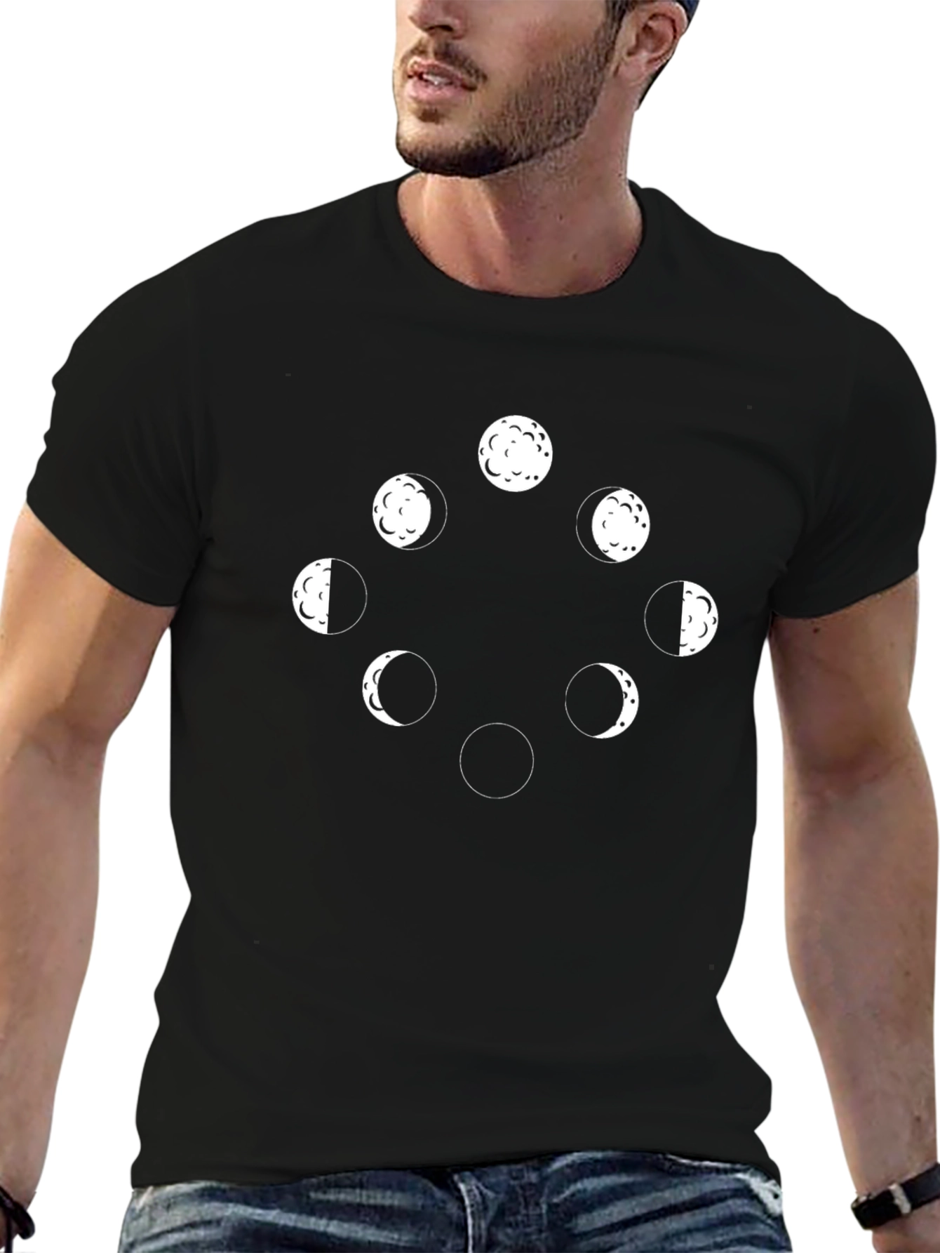 Moon Phase Graphic T-Shirt - Black