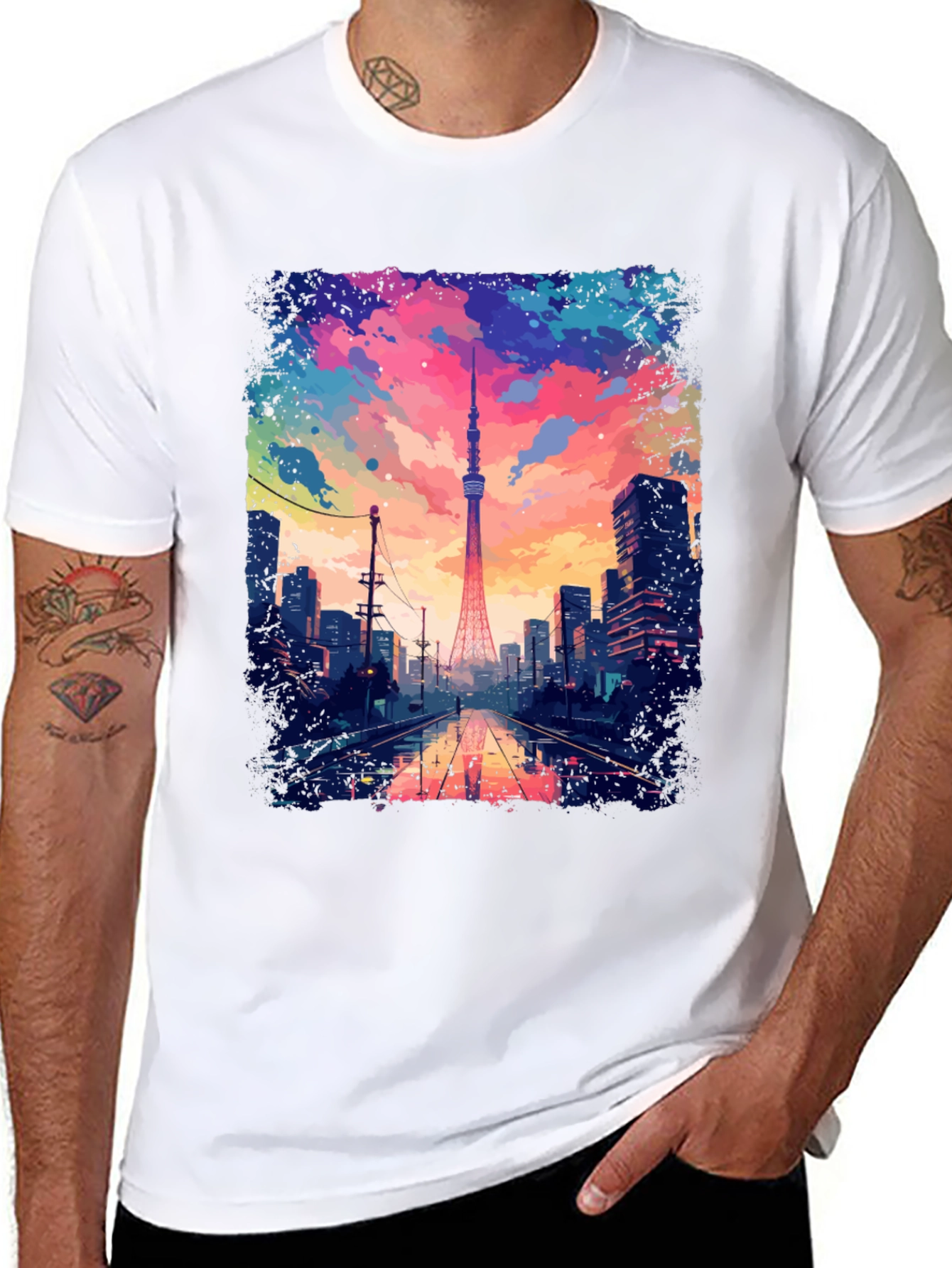 Tokyo Tower Graphic Tee - Artistic Cityscape Design