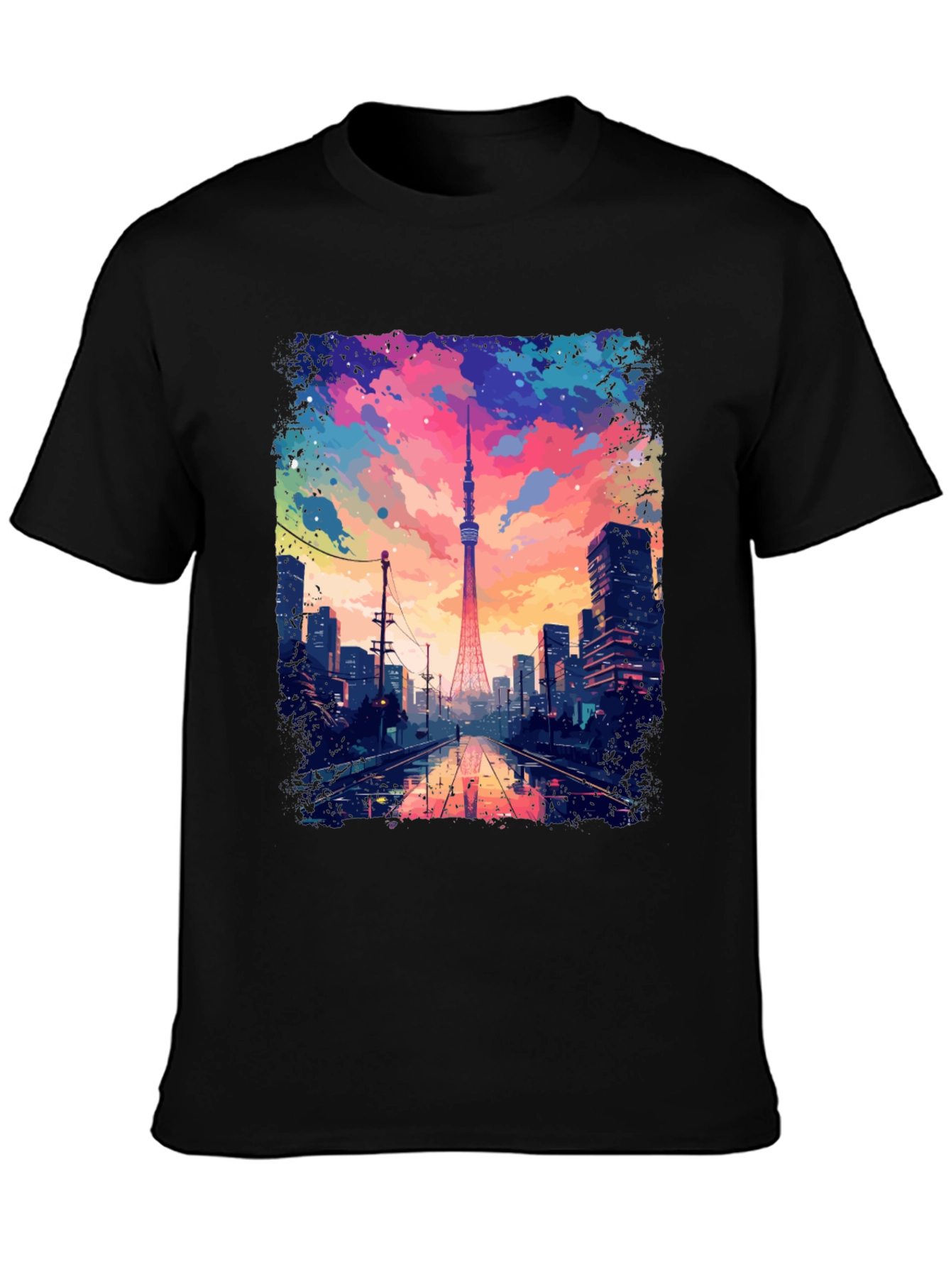 Tokyo Tower Graphic Tee - Artistic Cityscape Design