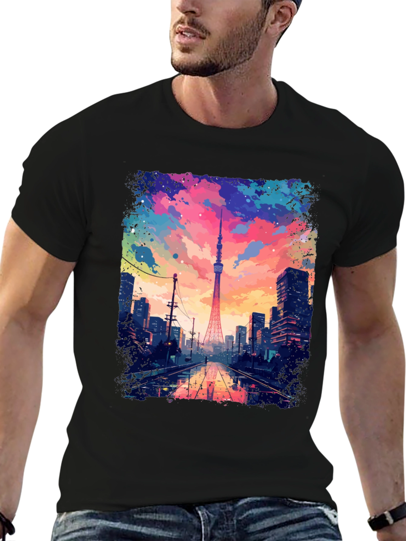 Tokyo Tower Graphic Tee - Artistic Cityscape Design
