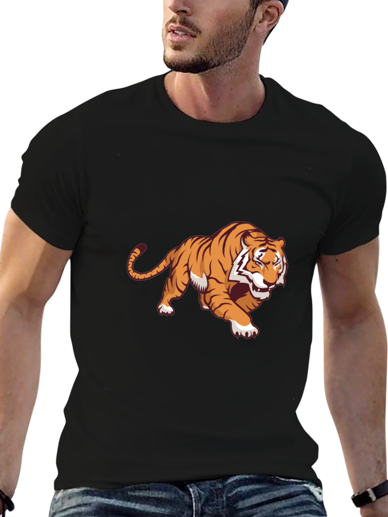 Bold Tiger Graphic Tee - Black Cotton Blend