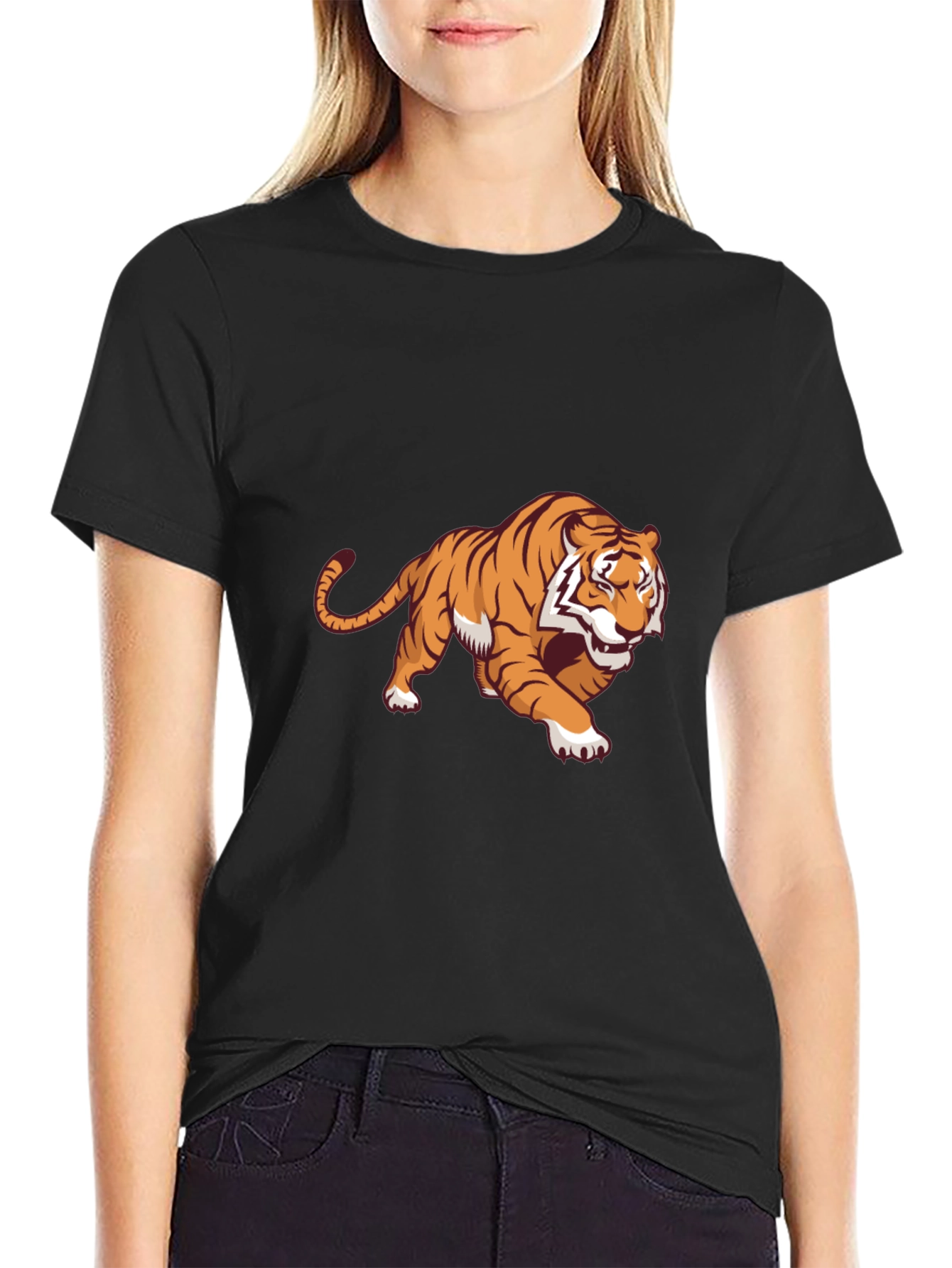 Bold Tiger Graphic Tee - Black Cotton Blend