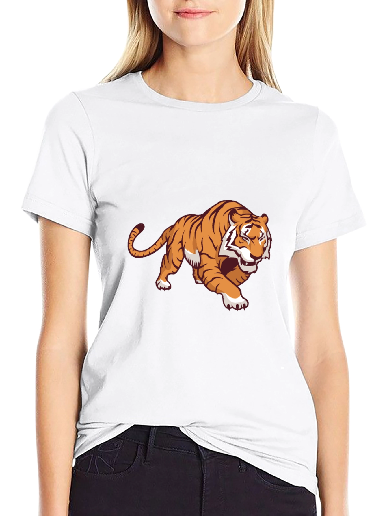 Bold Tiger Graphic Tee - Black Cotton Blend