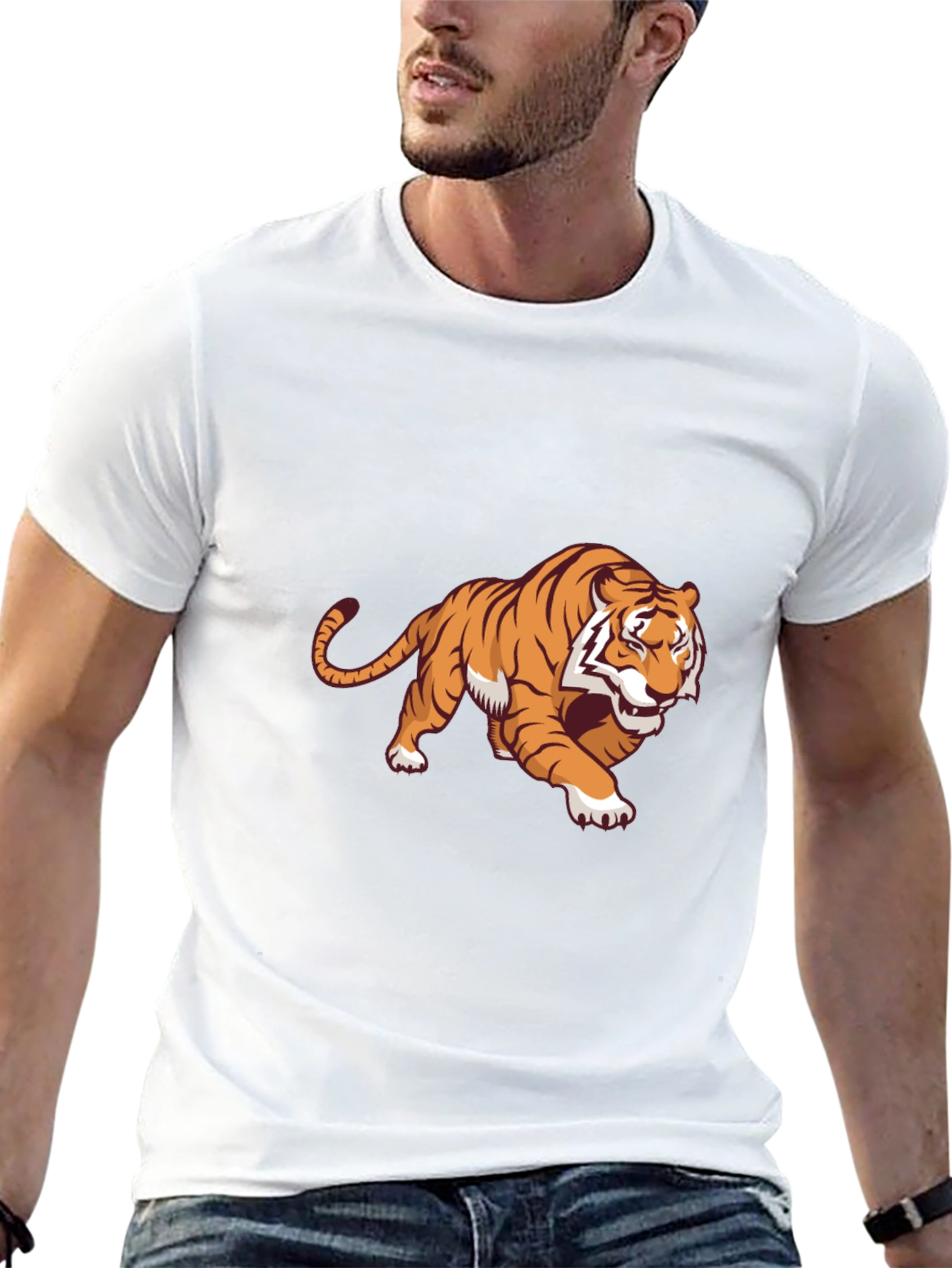 Bold Tiger Graphic Tee - Black Cotton Blend