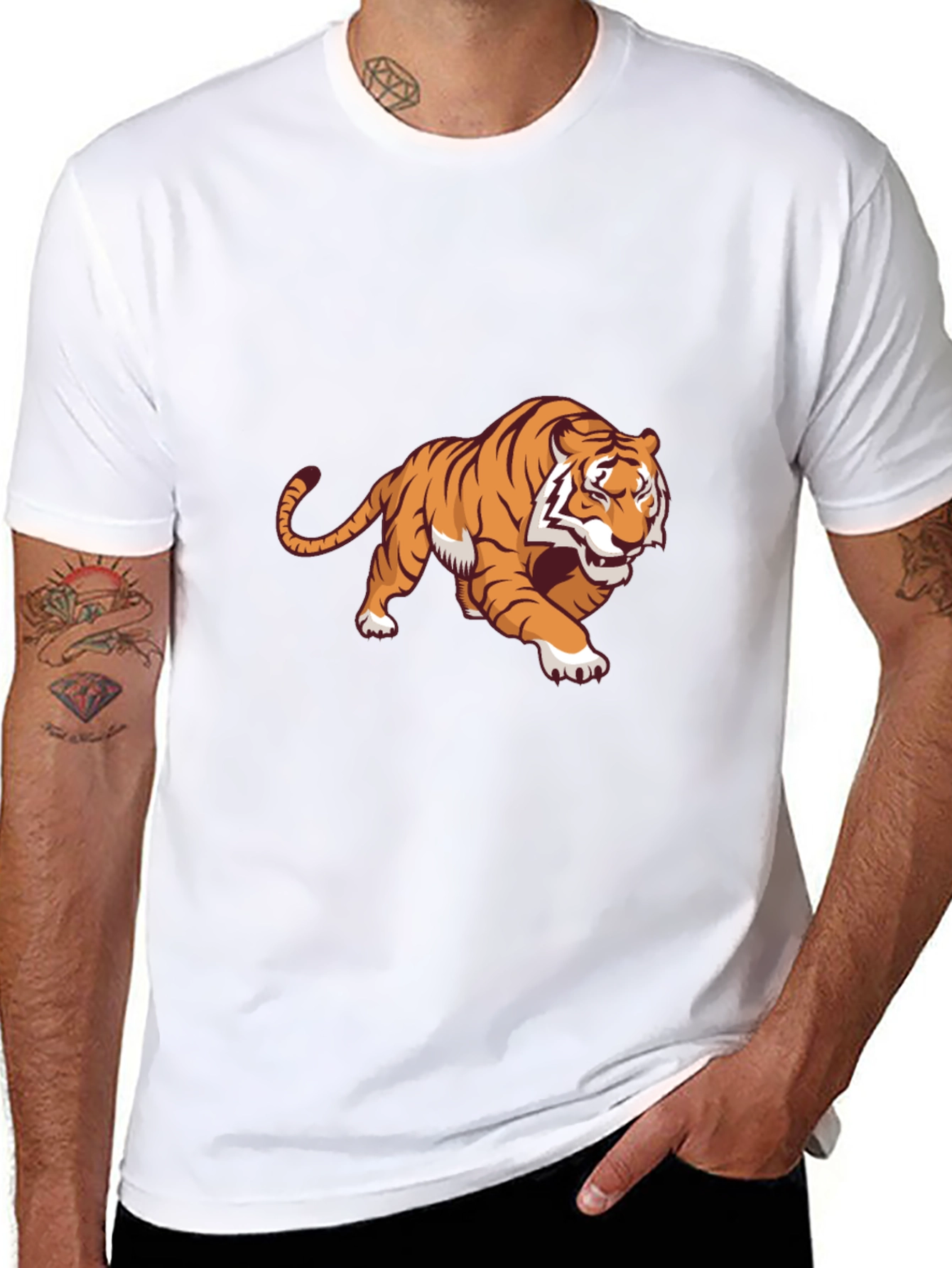 Bold Tiger Graphic Tee - Black Cotton Blend