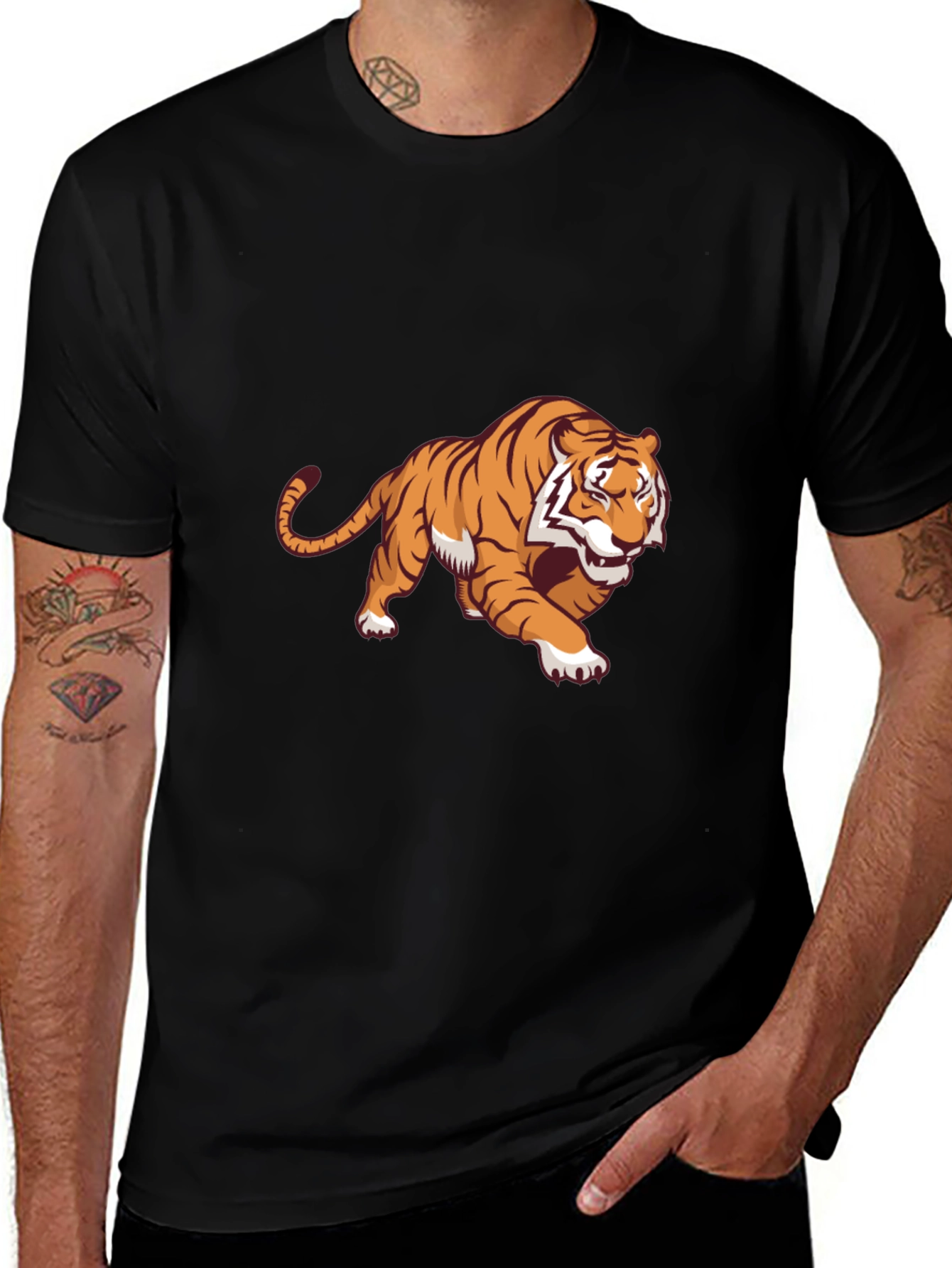 Bold Tiger Graphic Tee - Black Cotton Blend