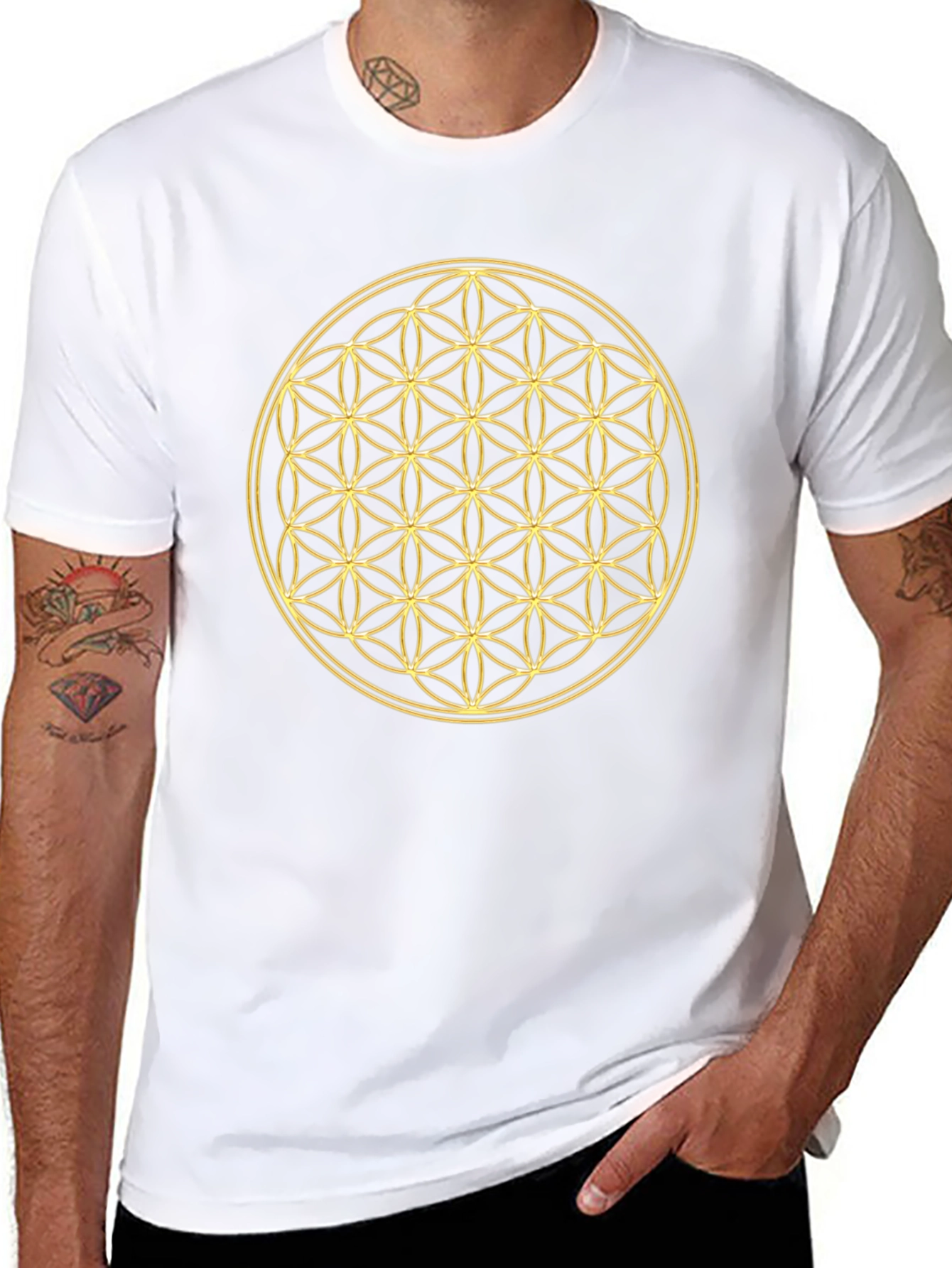 Flower of Life Gold Print Black T-Shirt