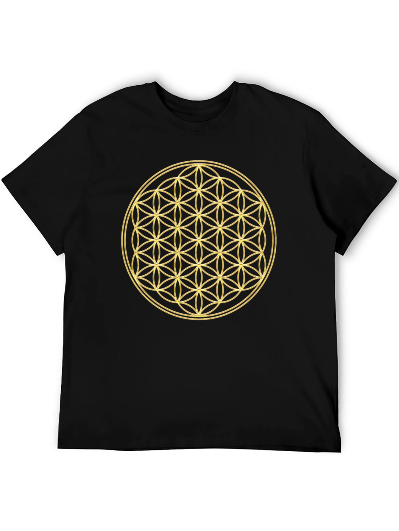 Flower of Life Gold Print Black T-Shirt
