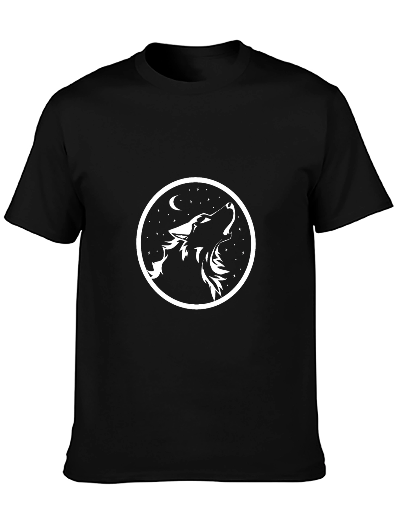 Wolf Howl Graphic Tee - Black Cotton Crew Neck