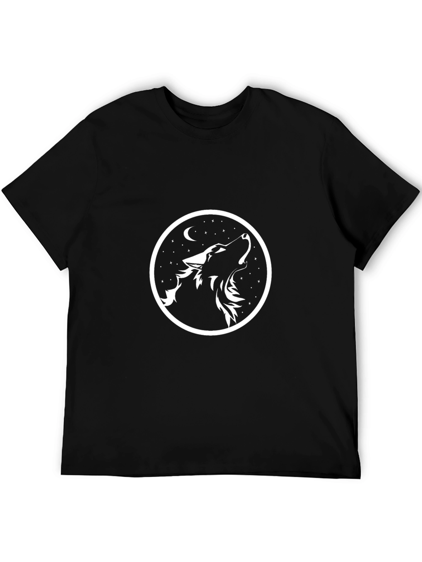 Wolf Howl Graphic Tee - Black Cotton Crew Neck