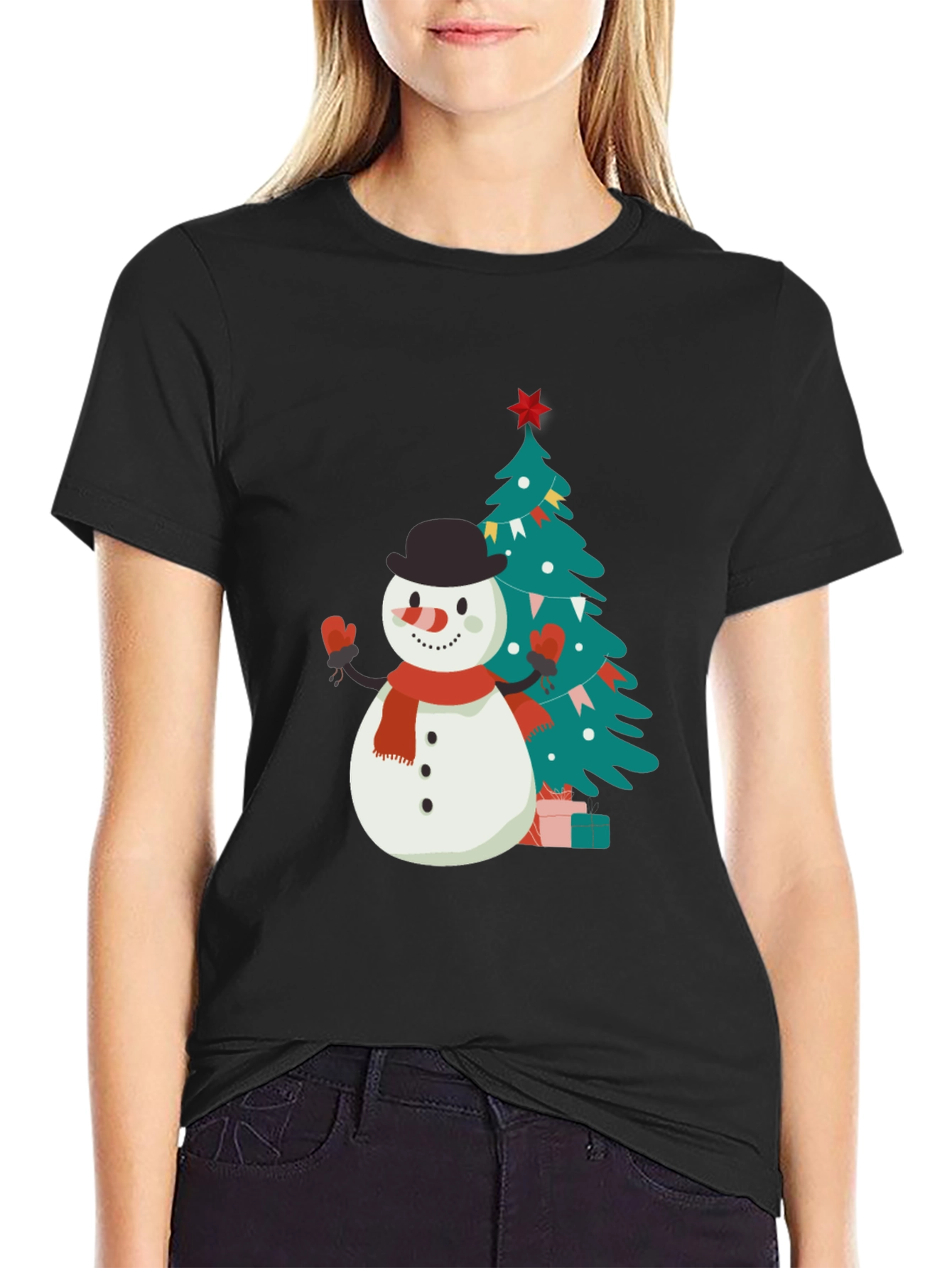 Festive Snowman & Tree Graphic Tee