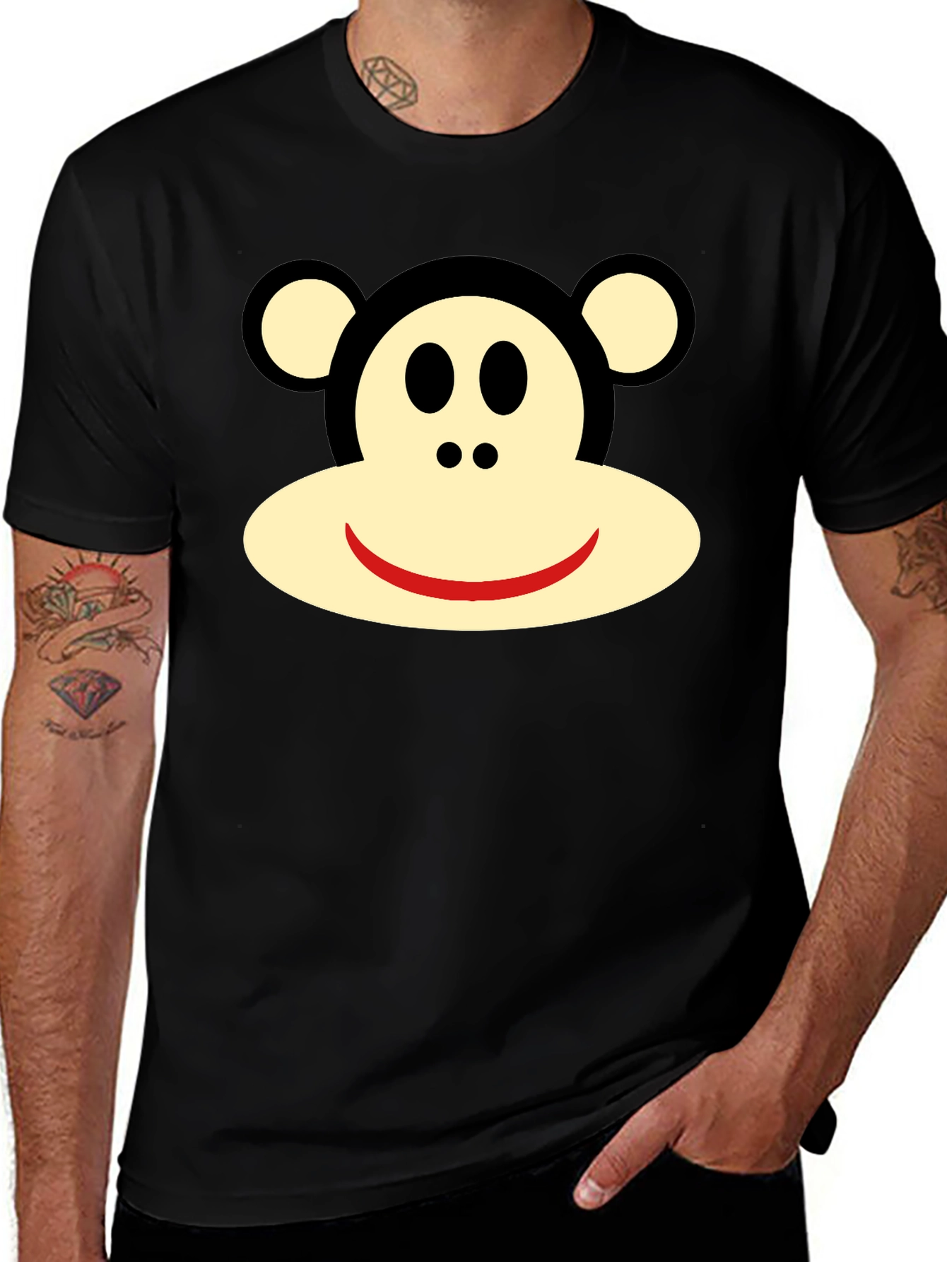 Sock Monkey Black Tee - Classic Cartoon