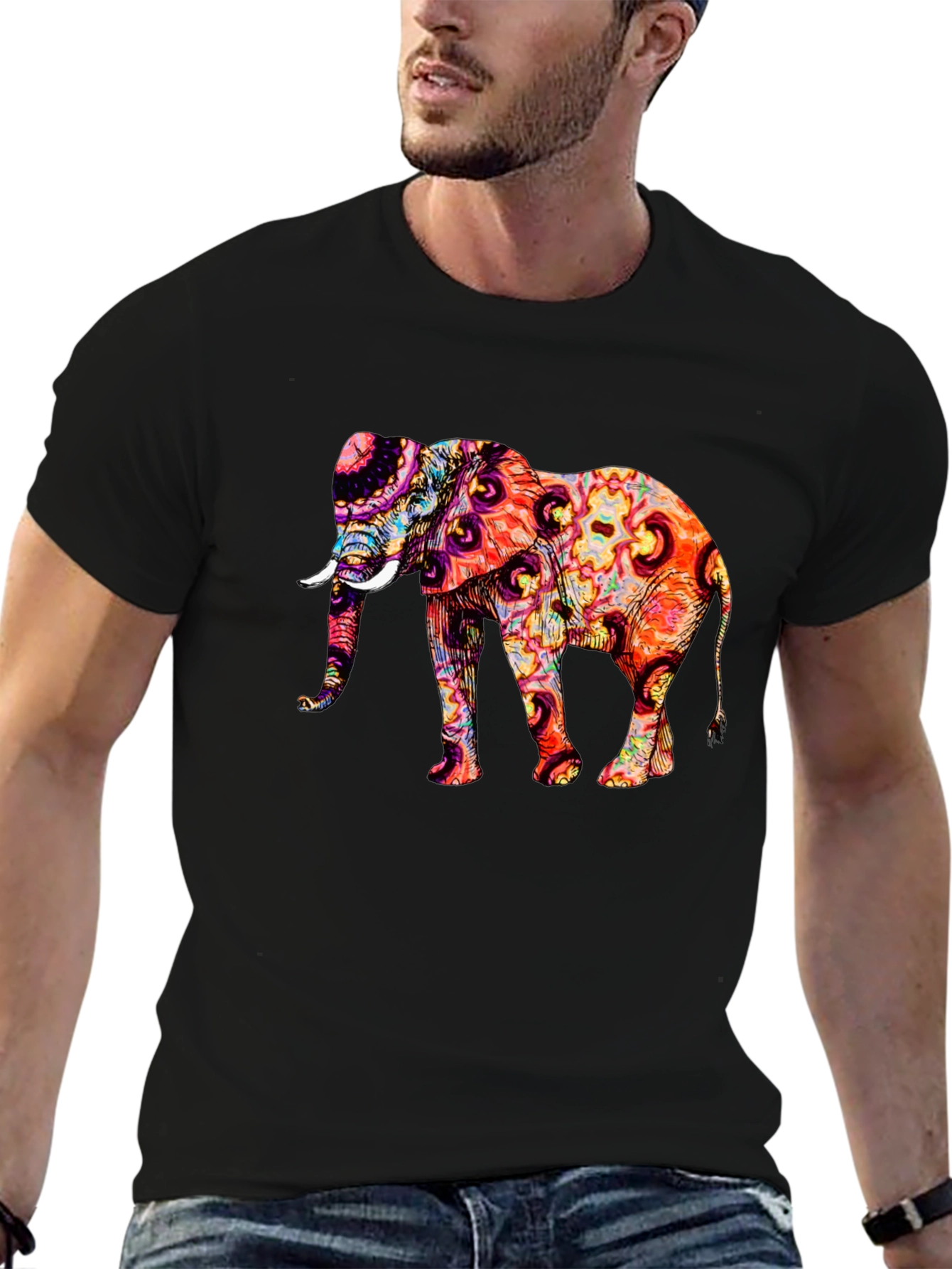 Psychedelic Elephant Graphic Print T-Shirt