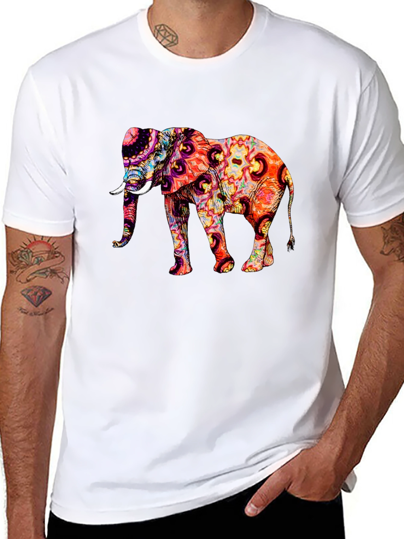 Psychedelic Elephant Graphic Print T-Shirt
