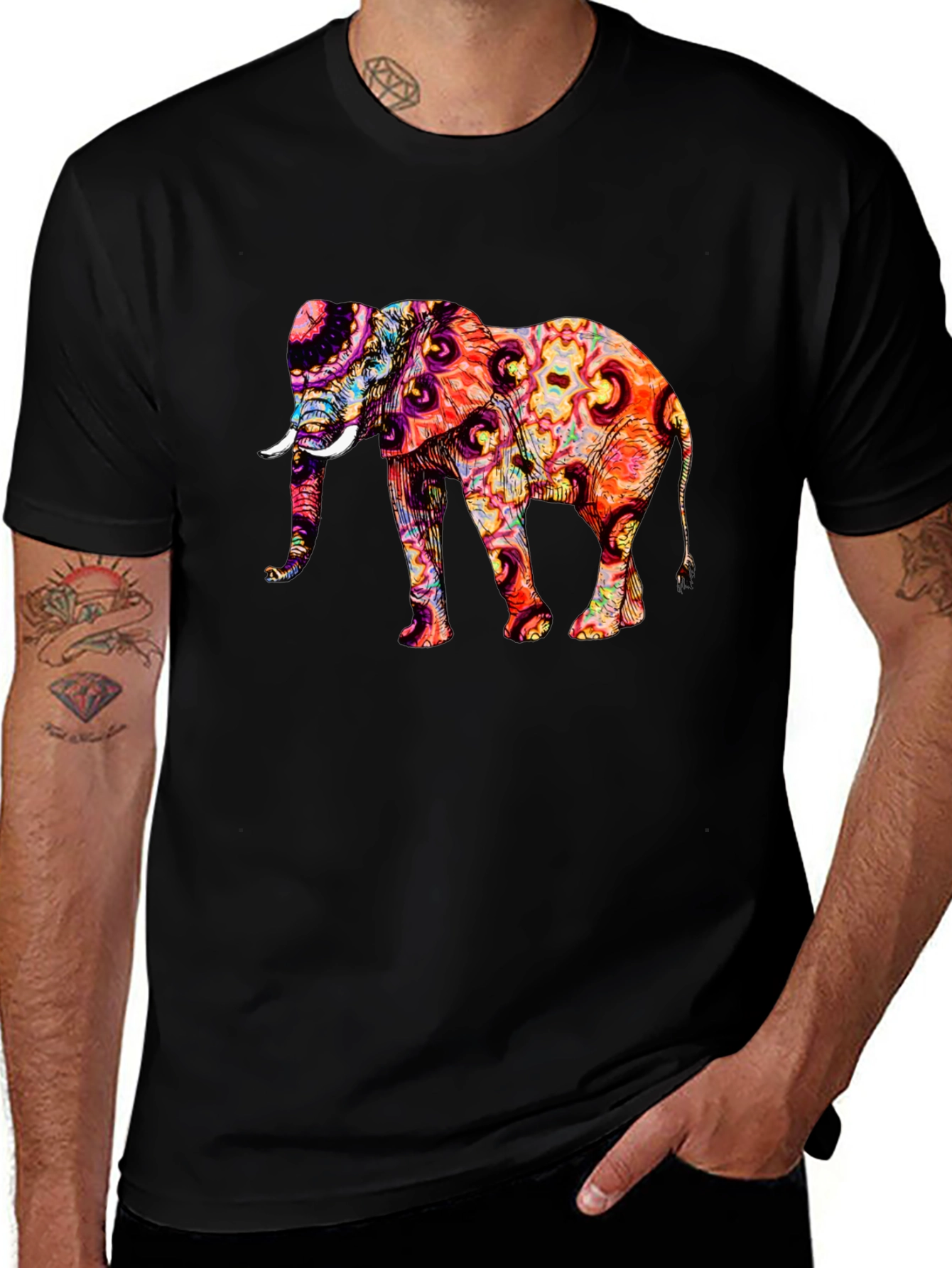 Psychedelic Elephant Graphic Print T-Shirt