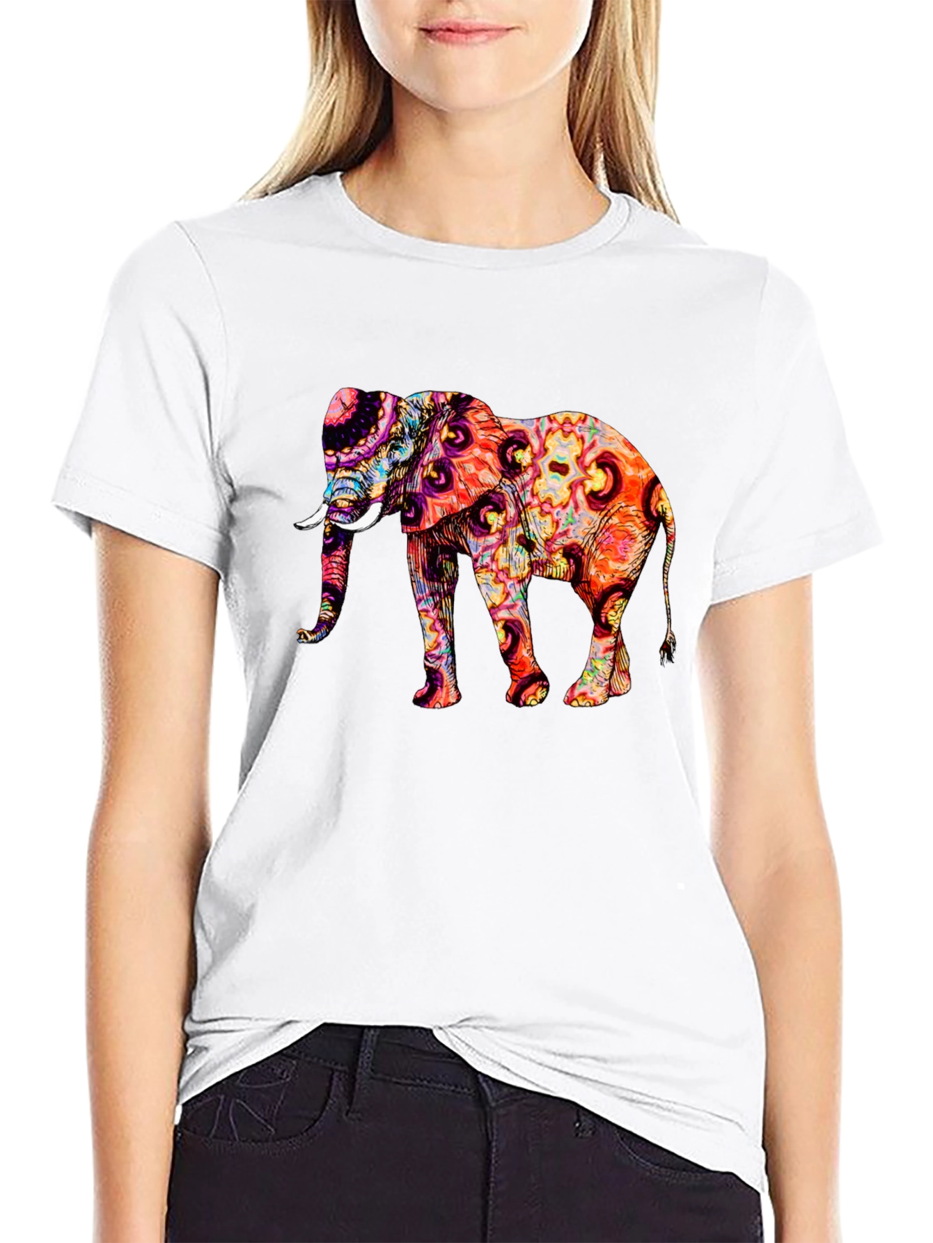 Psychedelic Elephant Graphic Print T-Shirt