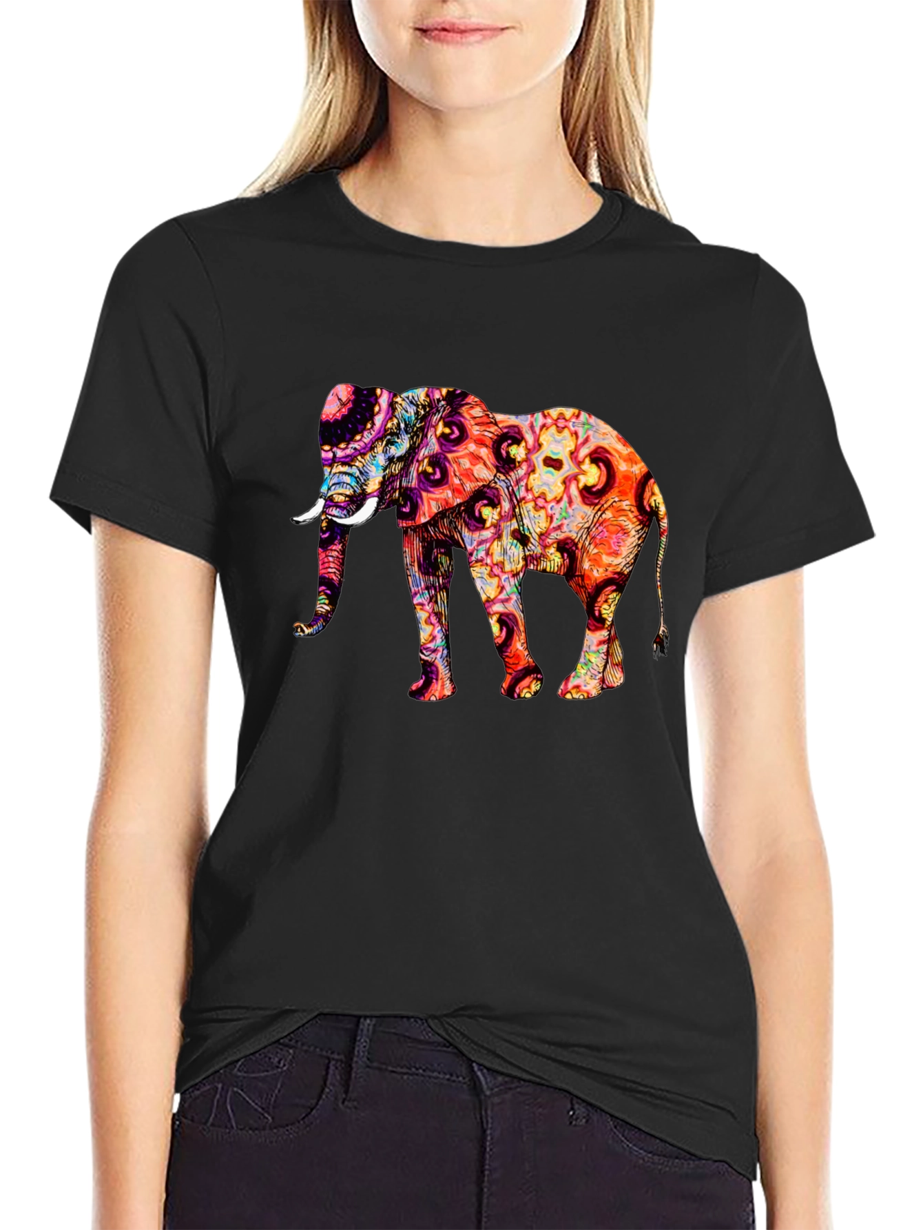 Psychedelic Elephant Graphic Print T-Shirt