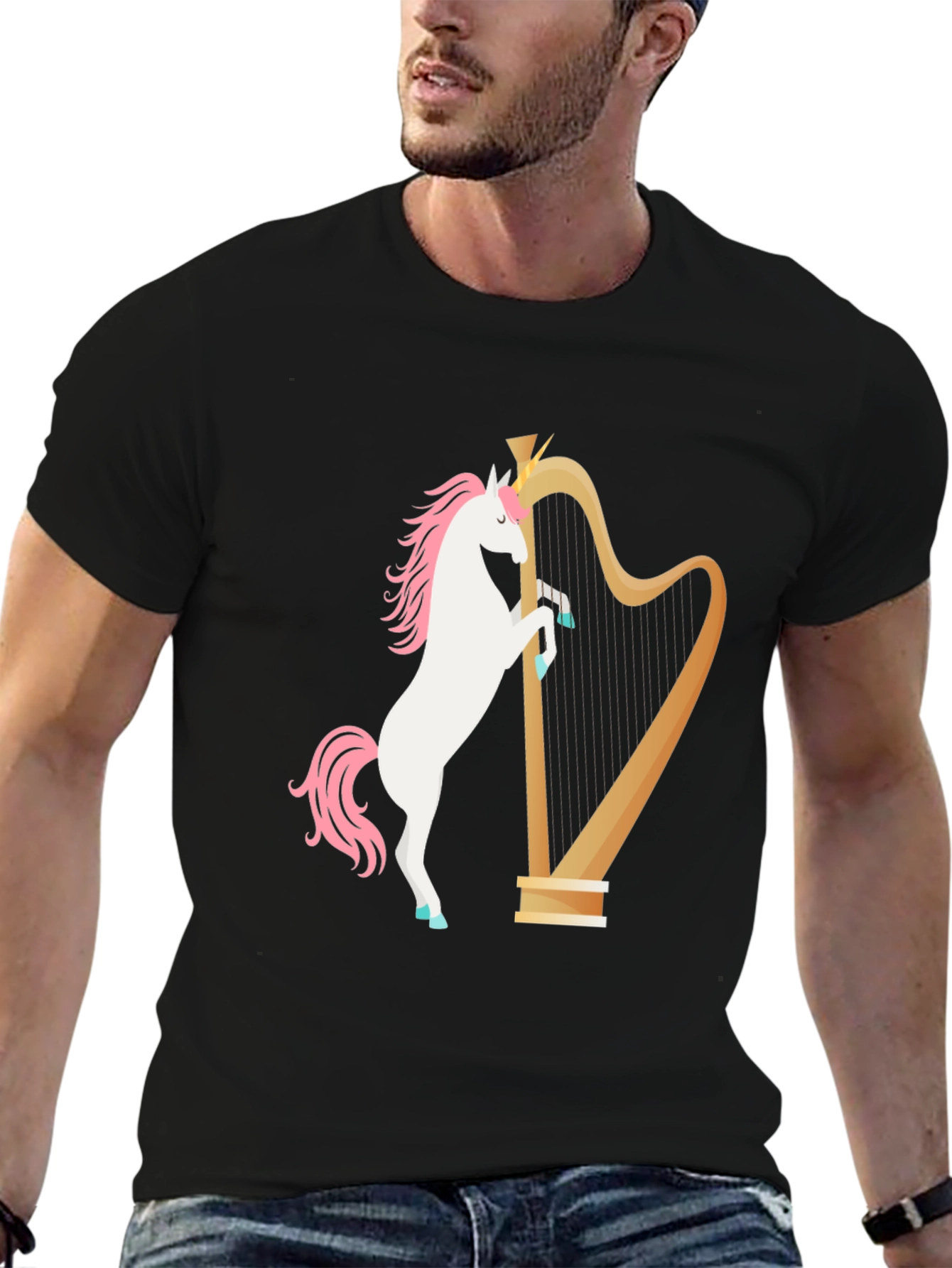 Unicorn Harp Graphic Tee - Black