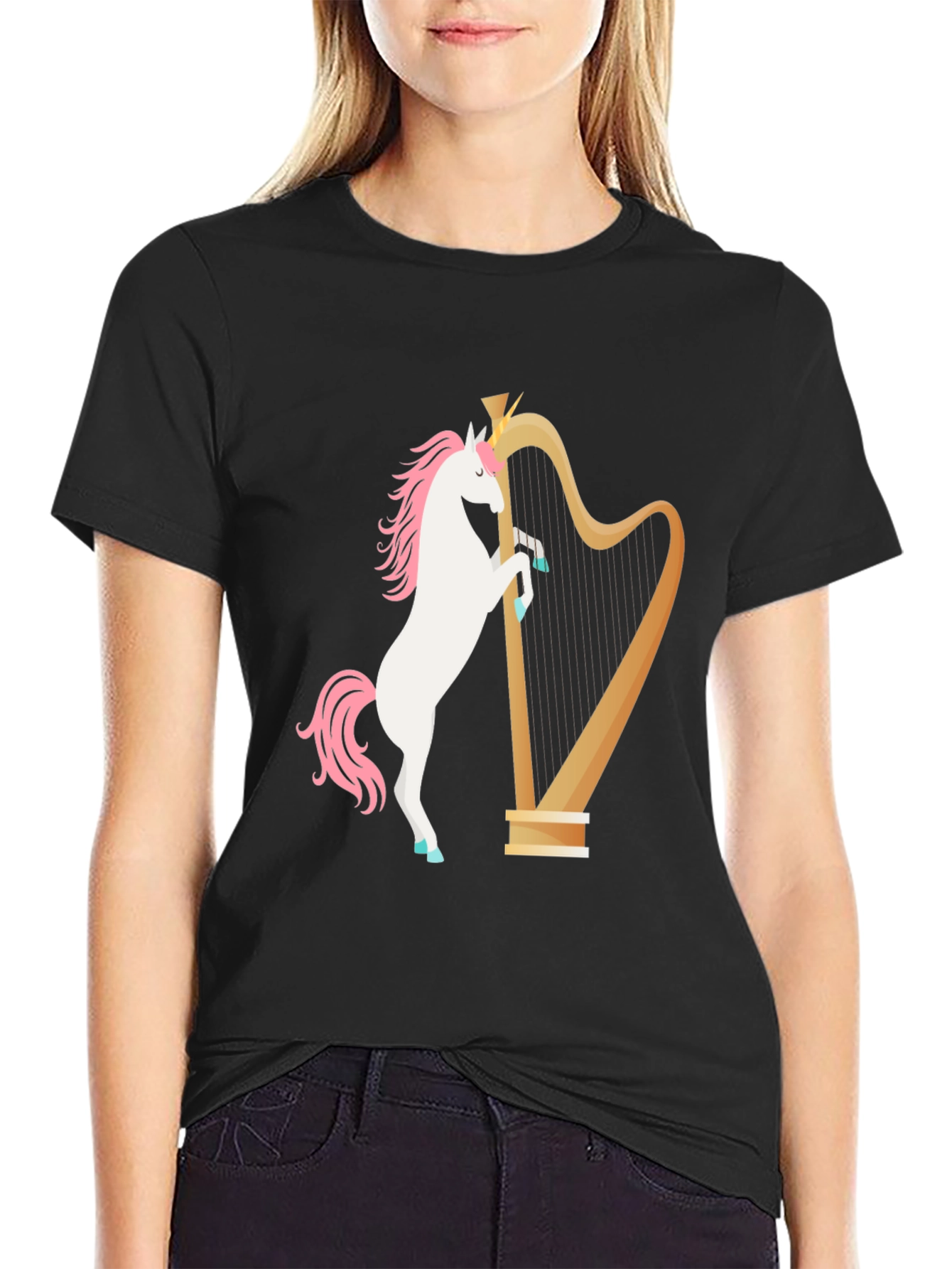 Unicorn Harp Graphic Tee - Black