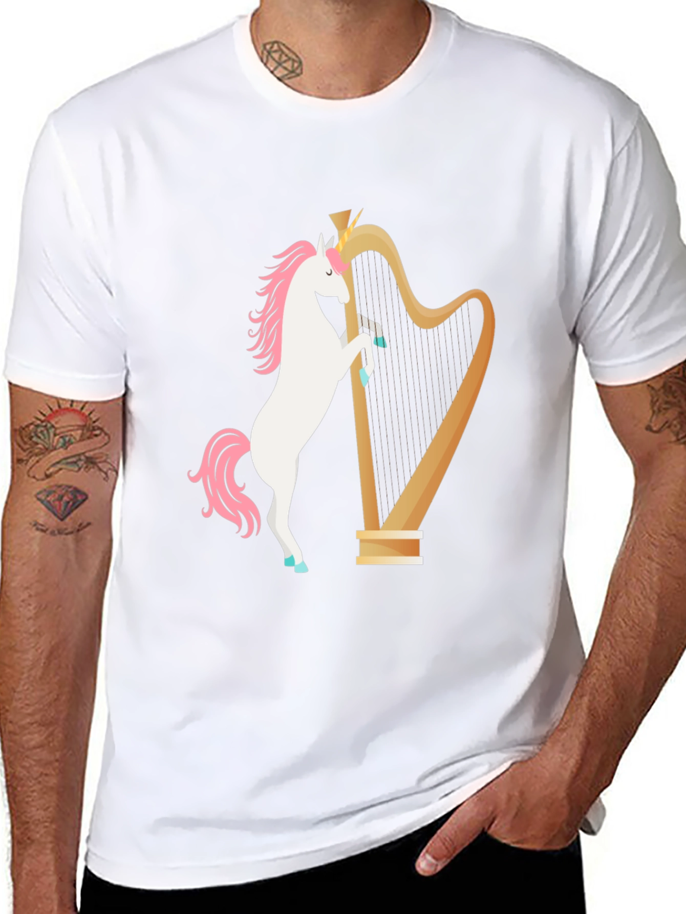 Unicorn Harp Graphic Tee - Black