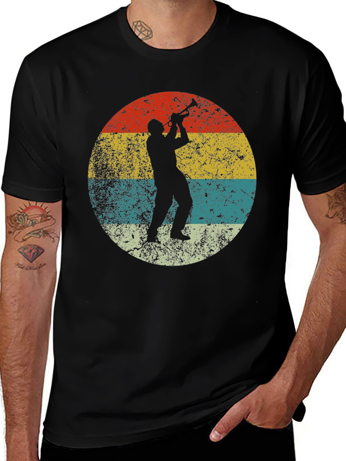 Retro Trumpet Player Black T-Shirt