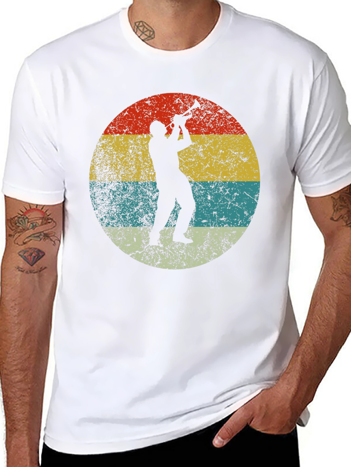 Retro Trumpet Player Black T-Shirt