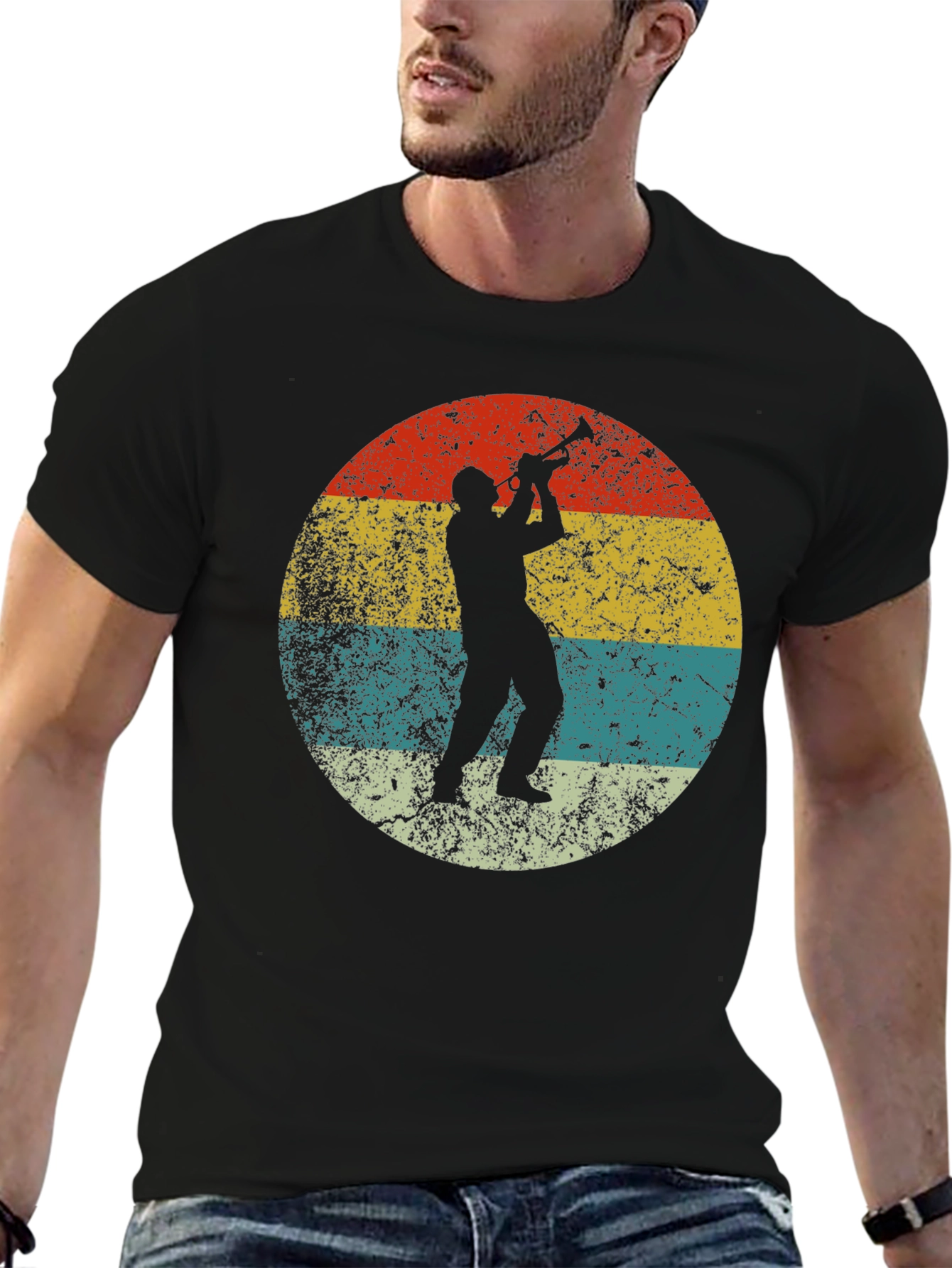 Retro Trumpet Player Black T-Shirt