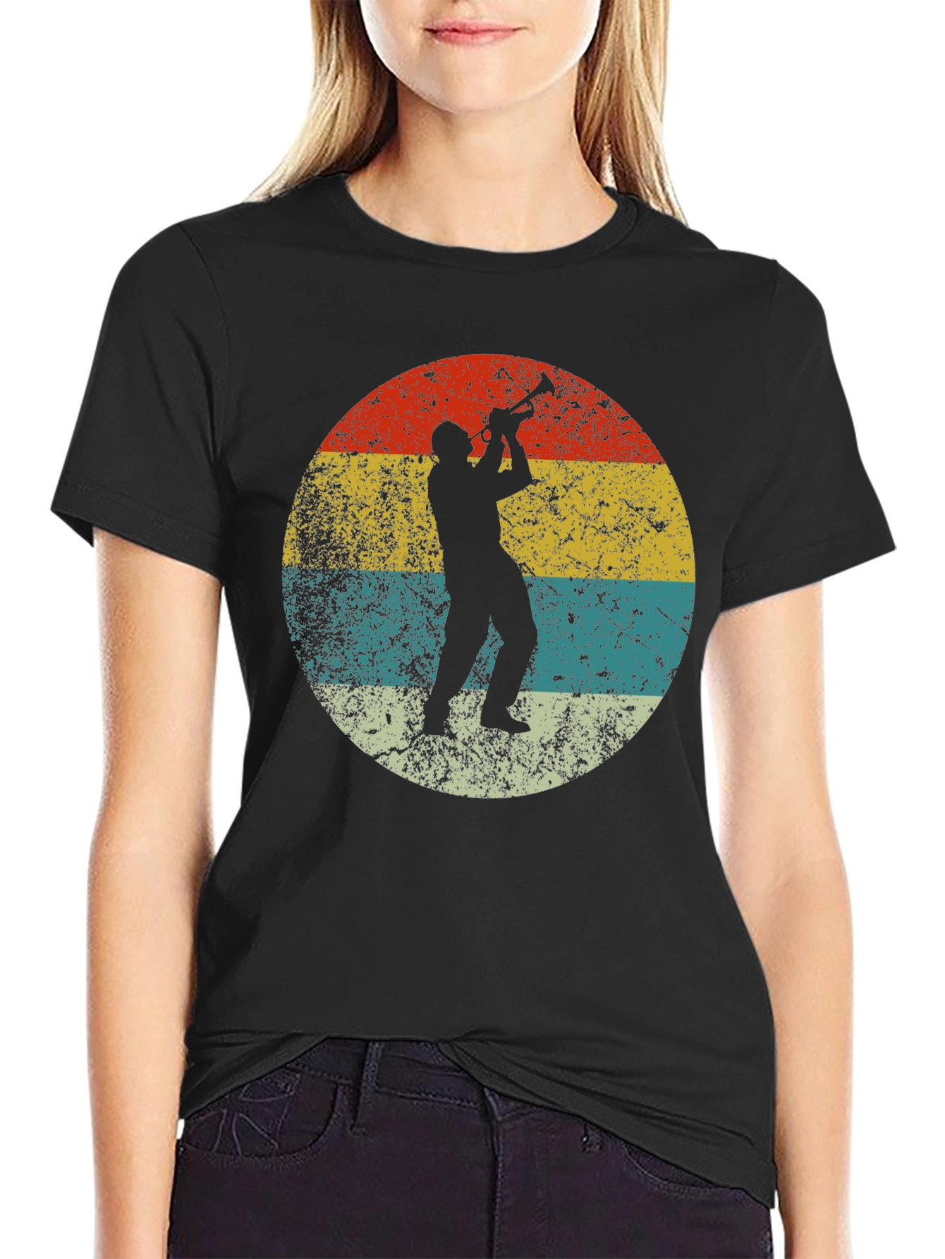 Retro Trumpet Player Black T-Shirt