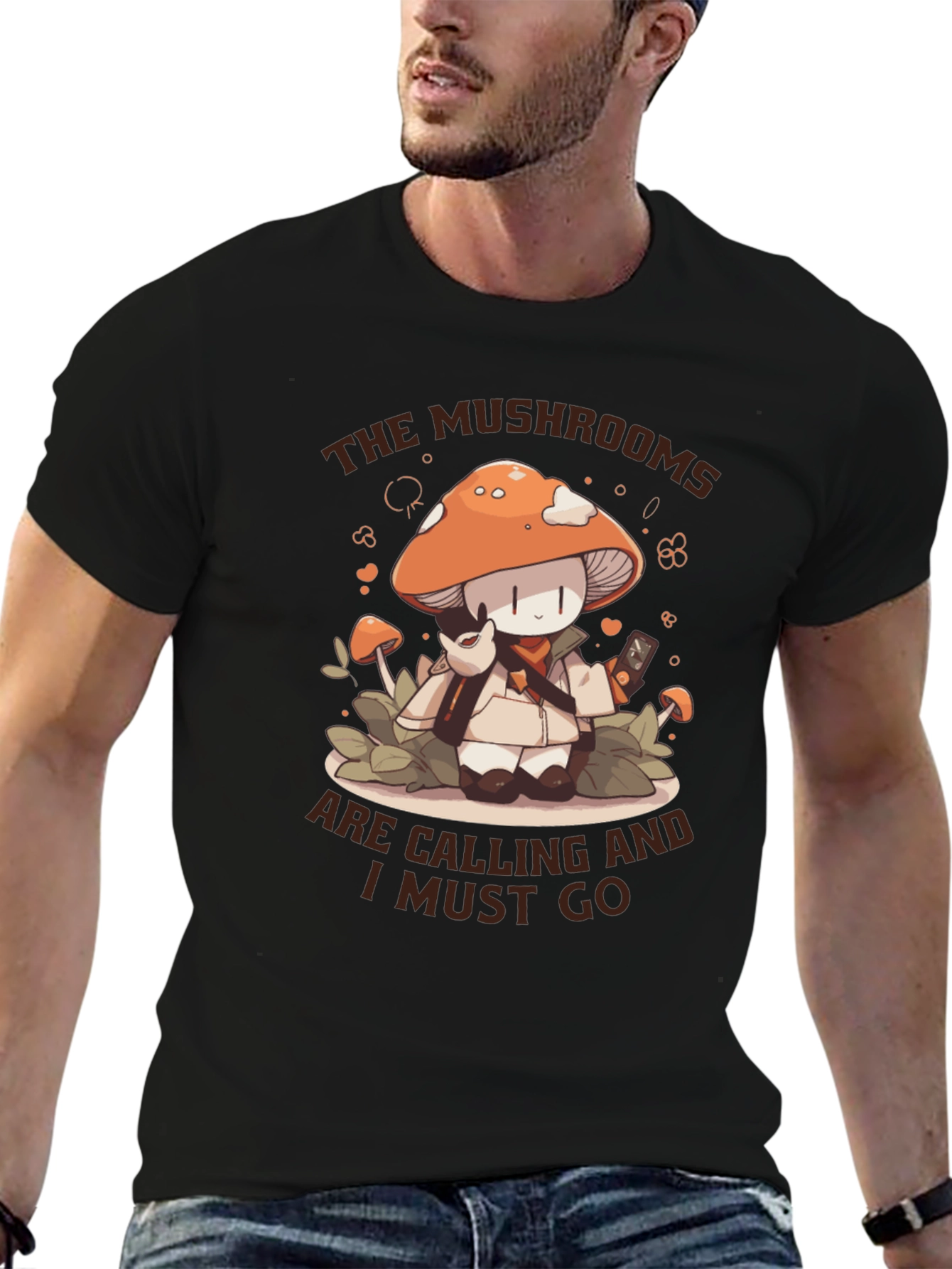 Mushroom Calling T-Shirt -  Cute Cartoon Graphic Tee