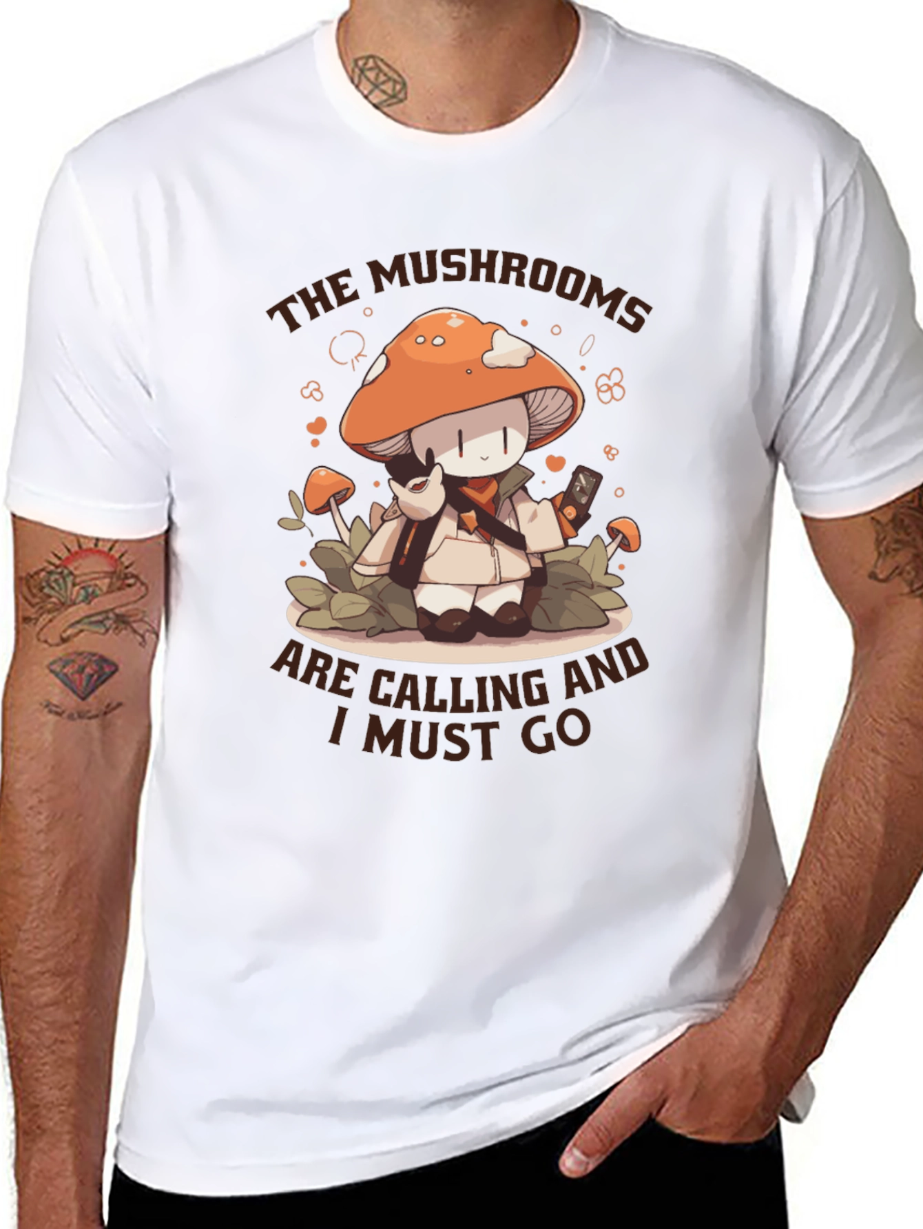 Mushroom Calling T-Shirt -  Cute Cartoon Graphic Tee