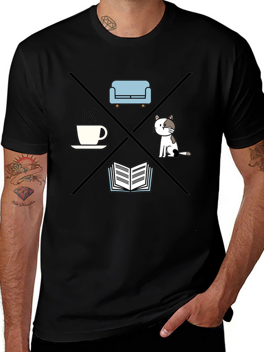 Relax T-Shirt: Coffee Couch Cat Book