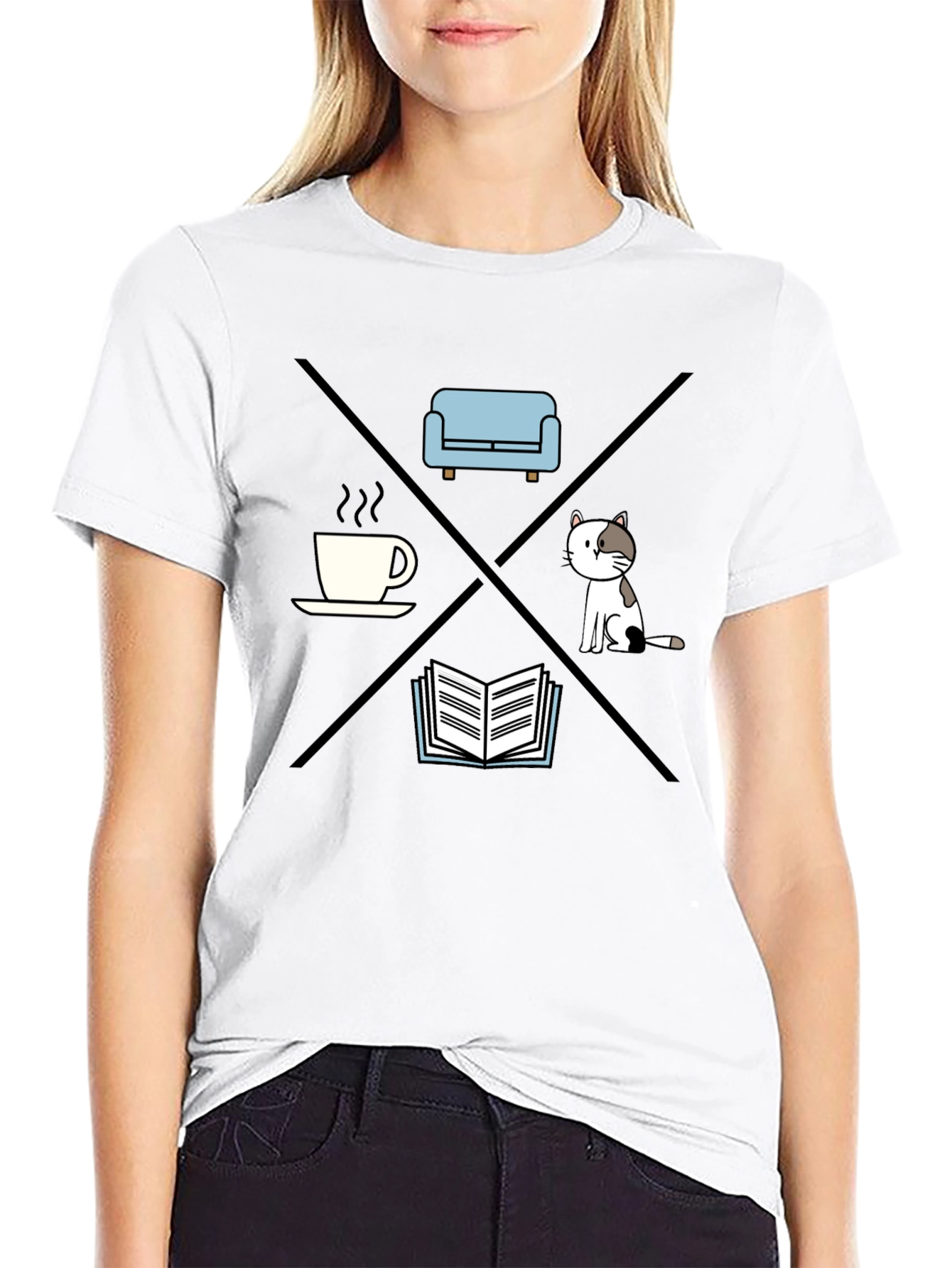 Relax T-Shirt: Coffee Couch Cat Book