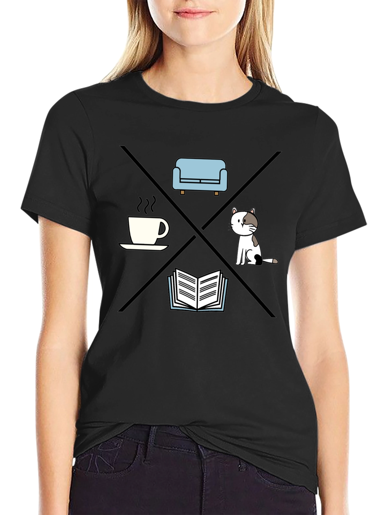 Relax T-Shirt: Coffee Couch Cat Book