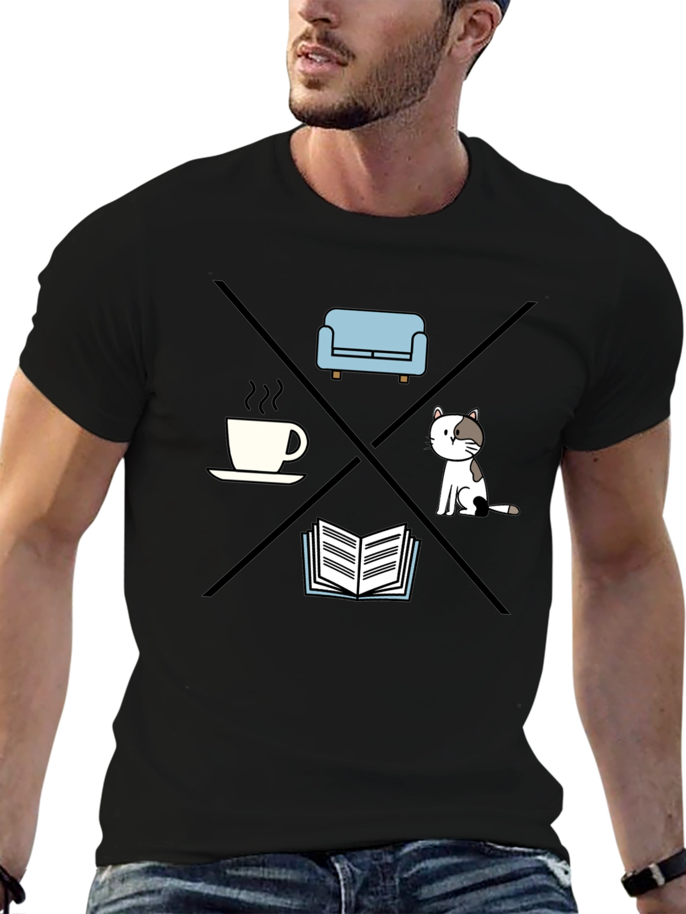 Relax T-Shirt: Coffee Couch Cat Book