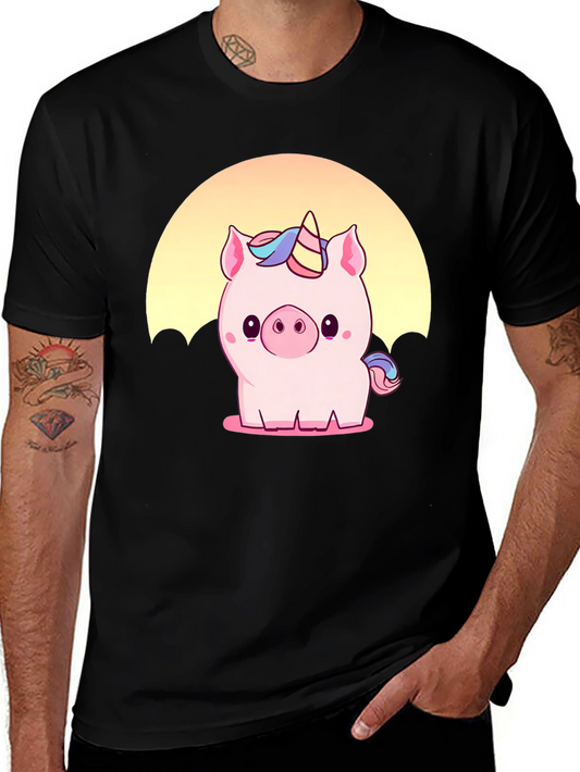 Unicorn Pig Graphic Tee - Mens Black T-Shirt