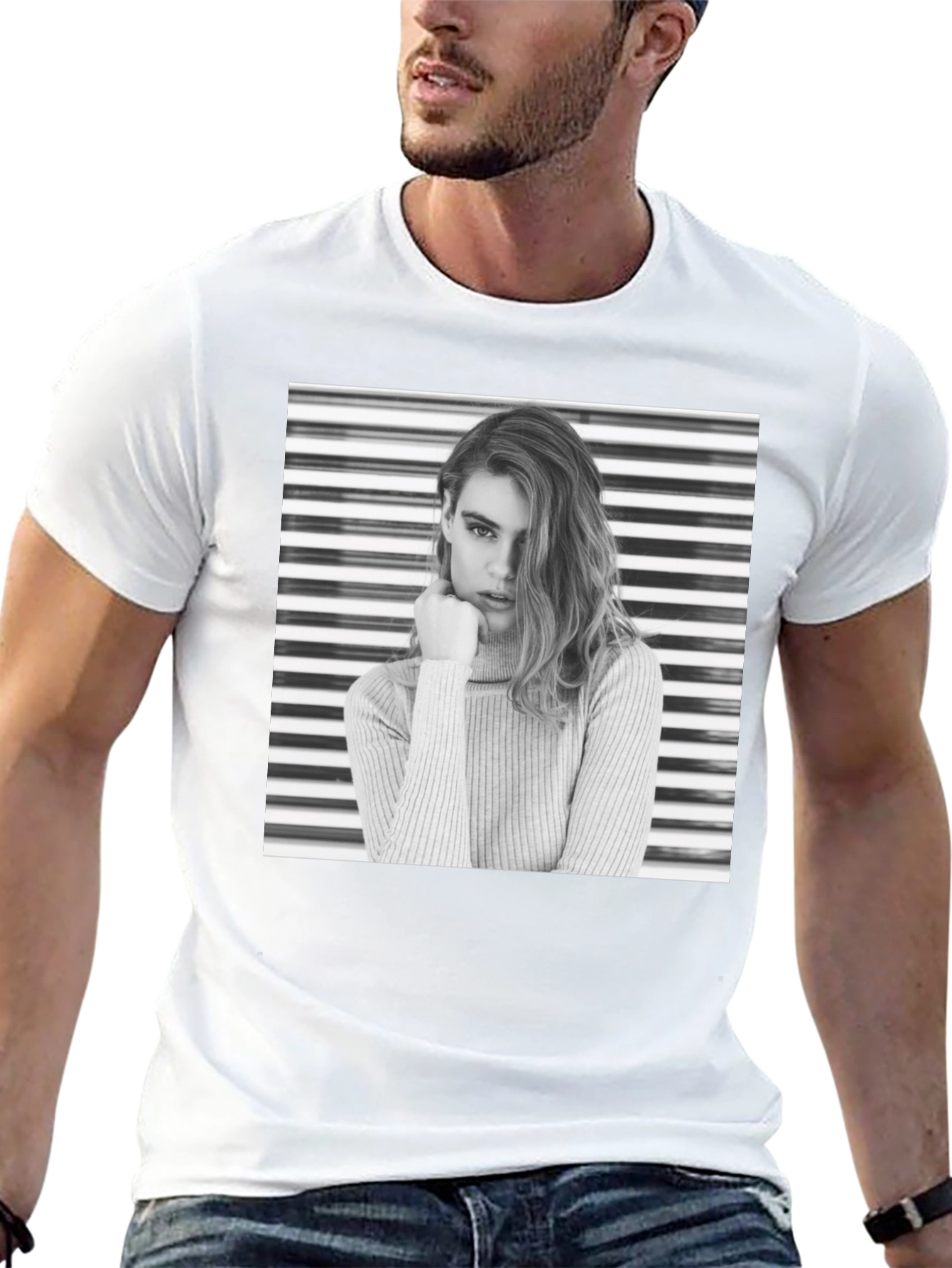 Modern Black T-Shirt with Striking Woman Graphic