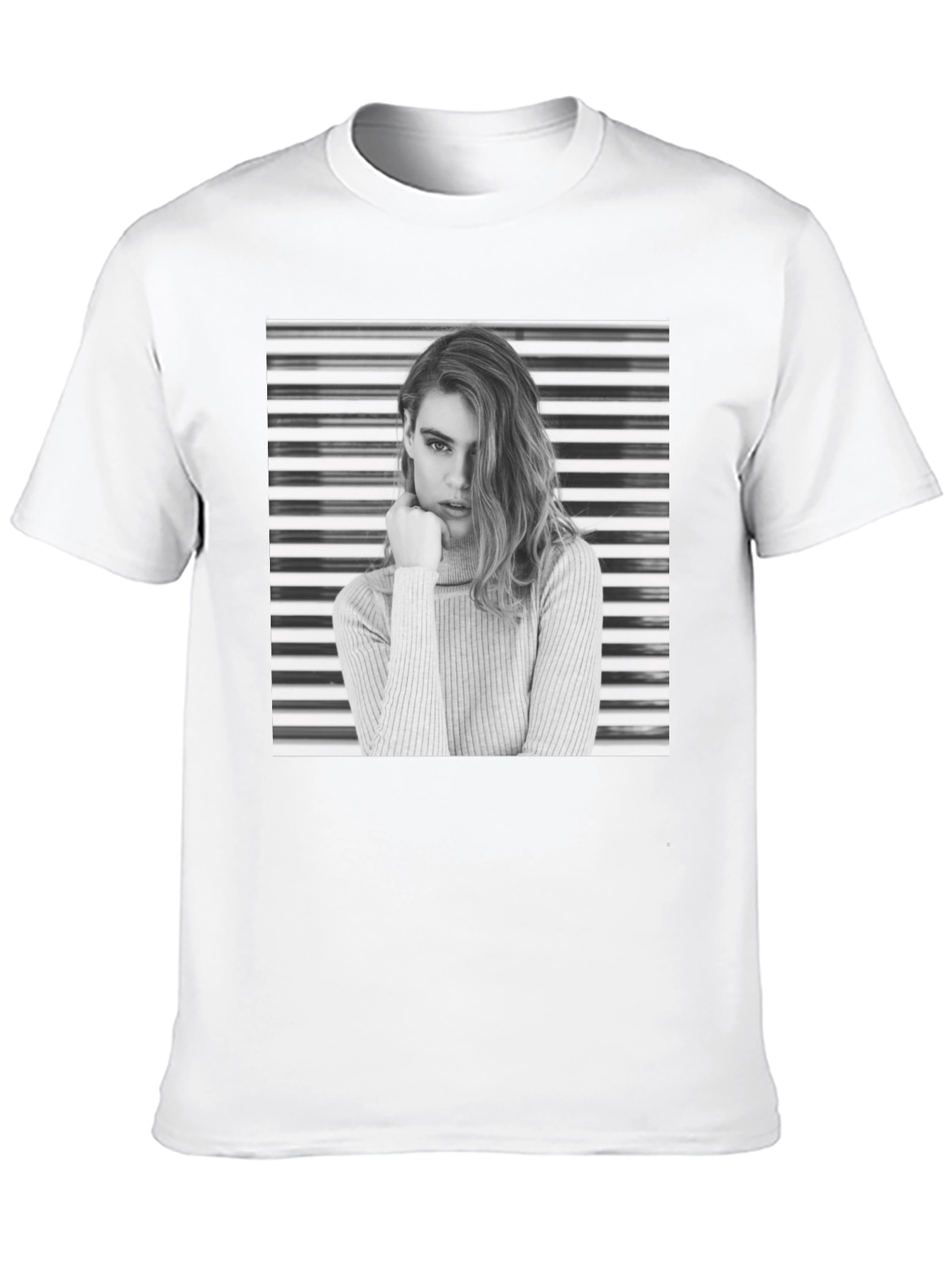 Modern Black T-Shirt with Striking Woman Graphic